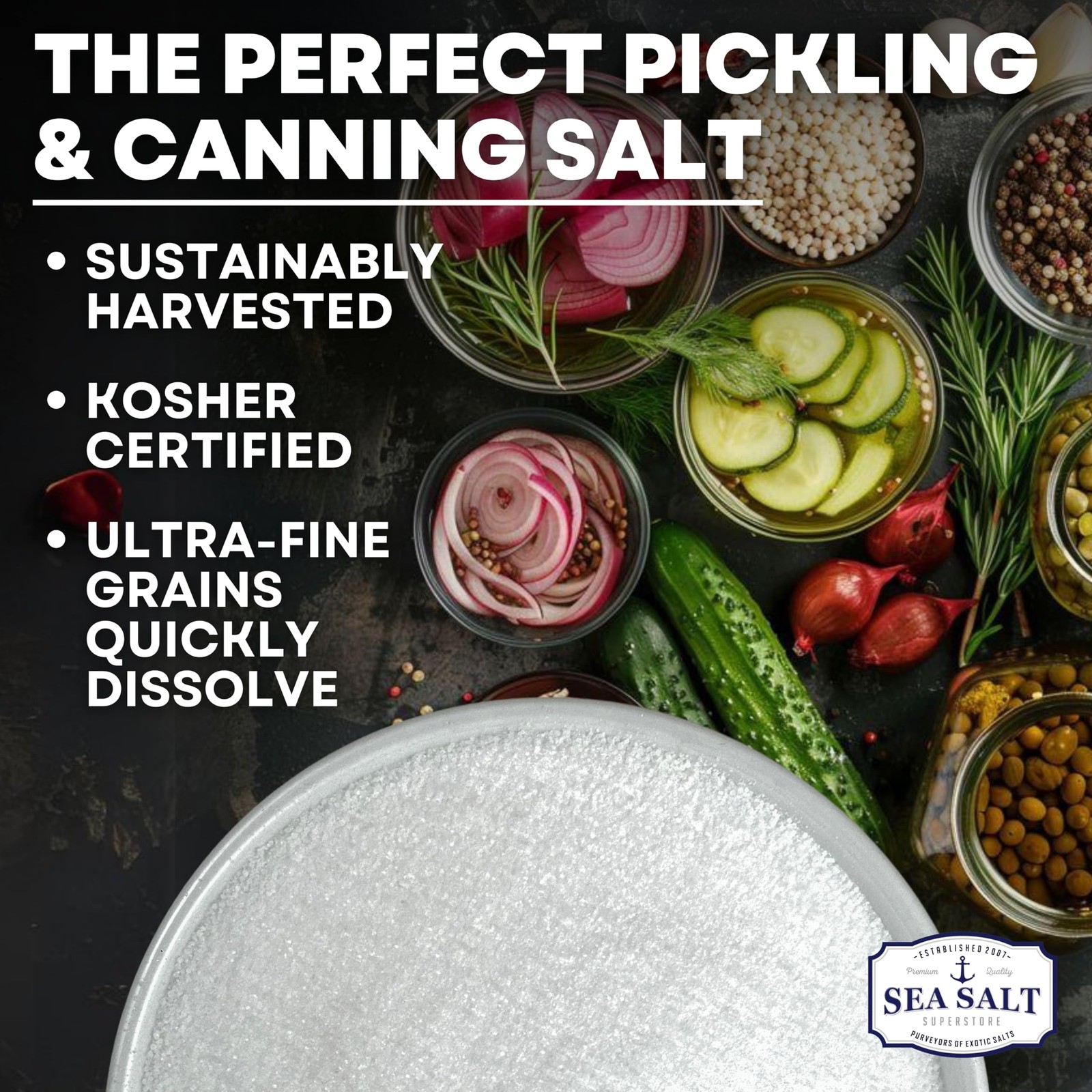 Pickling & Canning Pickling & Curing Salt for Natural Preserving, Fine Kosher Sa