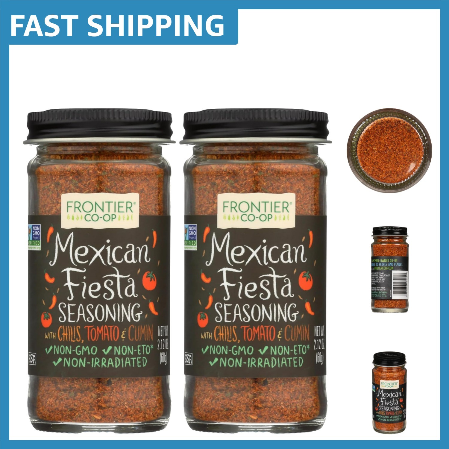 Bold Mexican Fiesta Seasoning – 2.12 Oz. Jar, Non-GMO Flavor Booster, Pack of 2