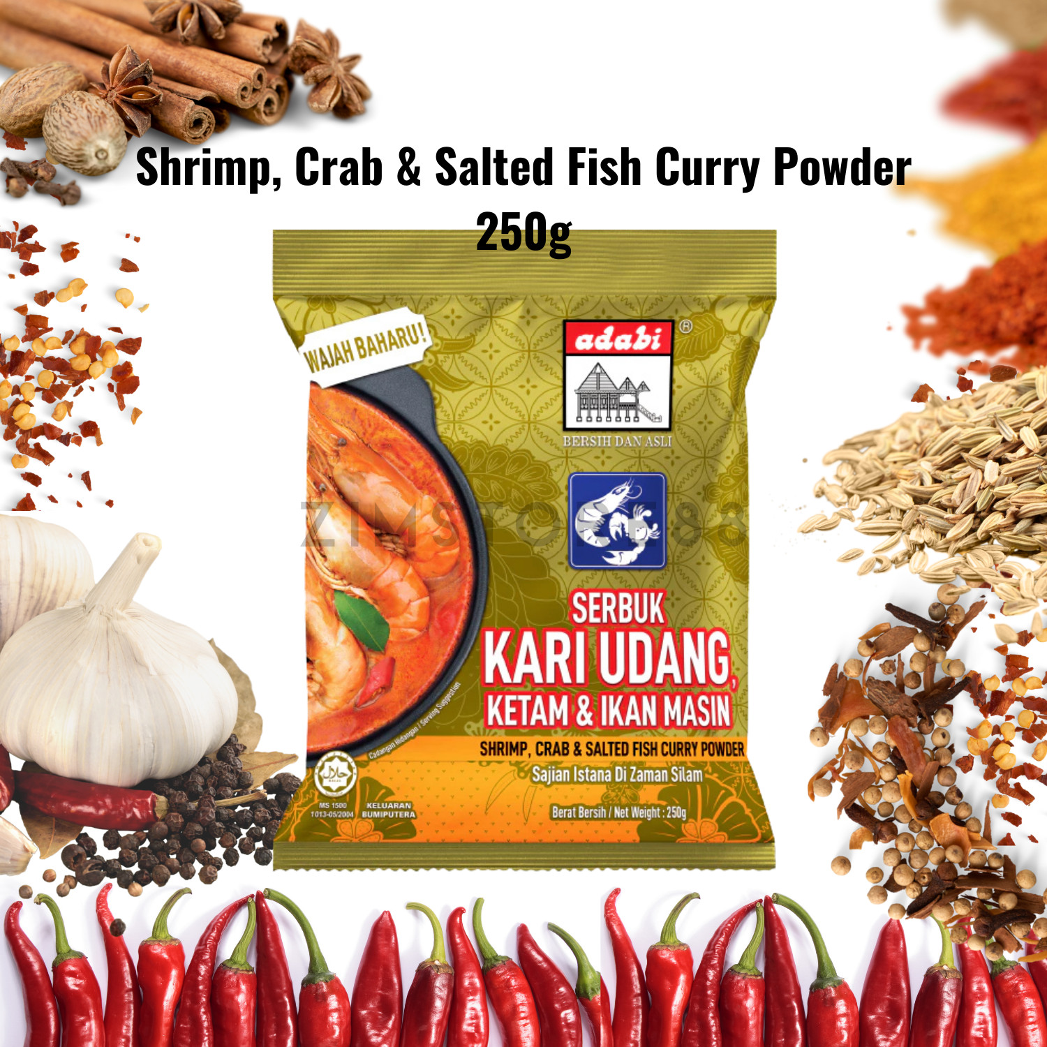 ADABI Shrimp, Crab & Salted Fish Curry Powder (250G) – Halal Certified