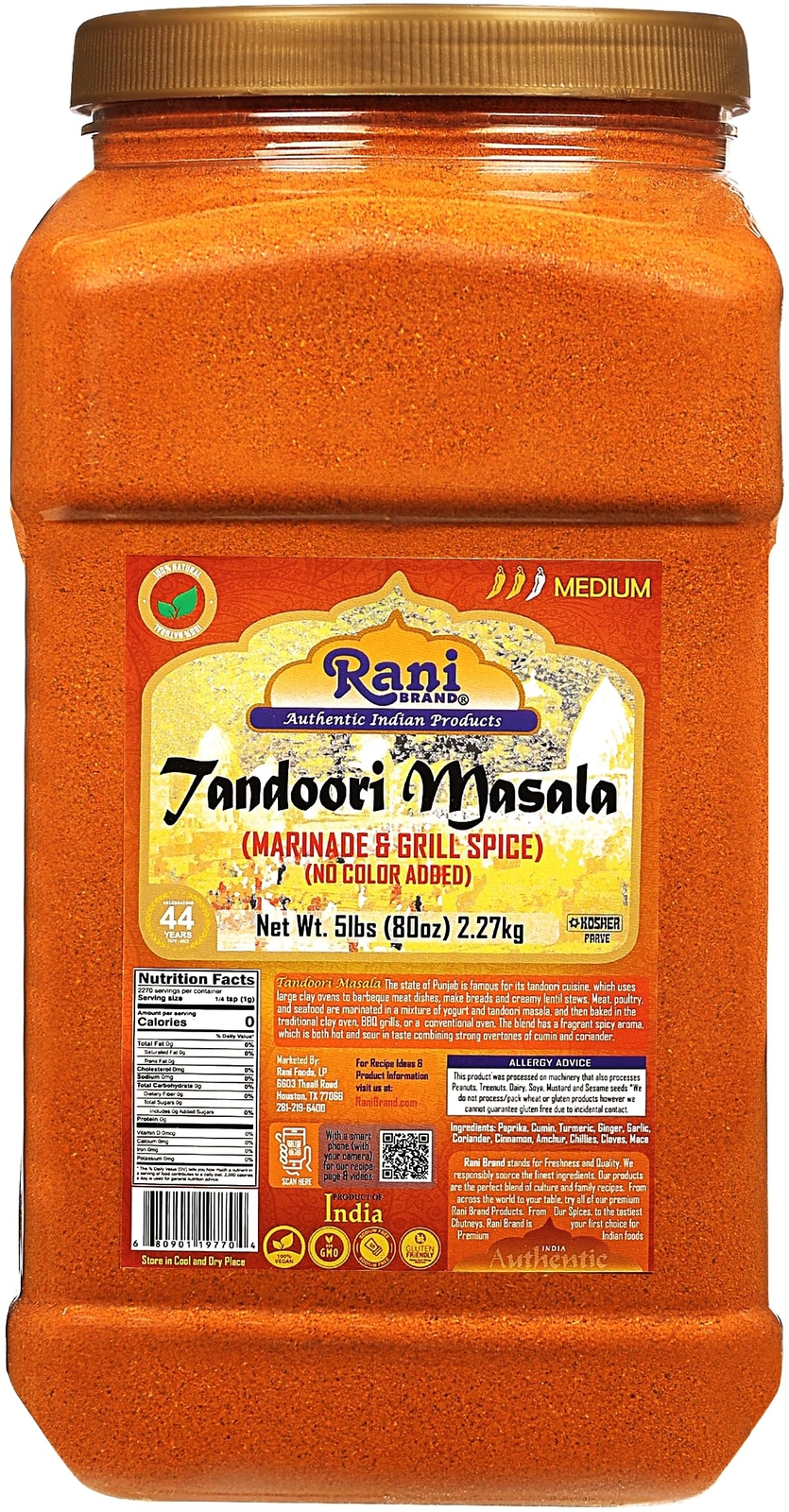 Rani Tandoori Masala Indian 11-Spice Blend 80oz (5lb)