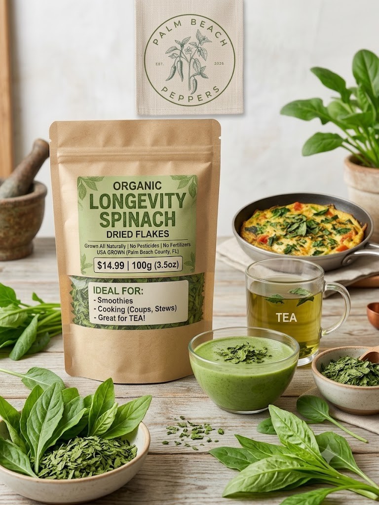 Longevity Spinach Dried Flakes, 100g Culinary & Tea Herb, All-Natural FLORIDA