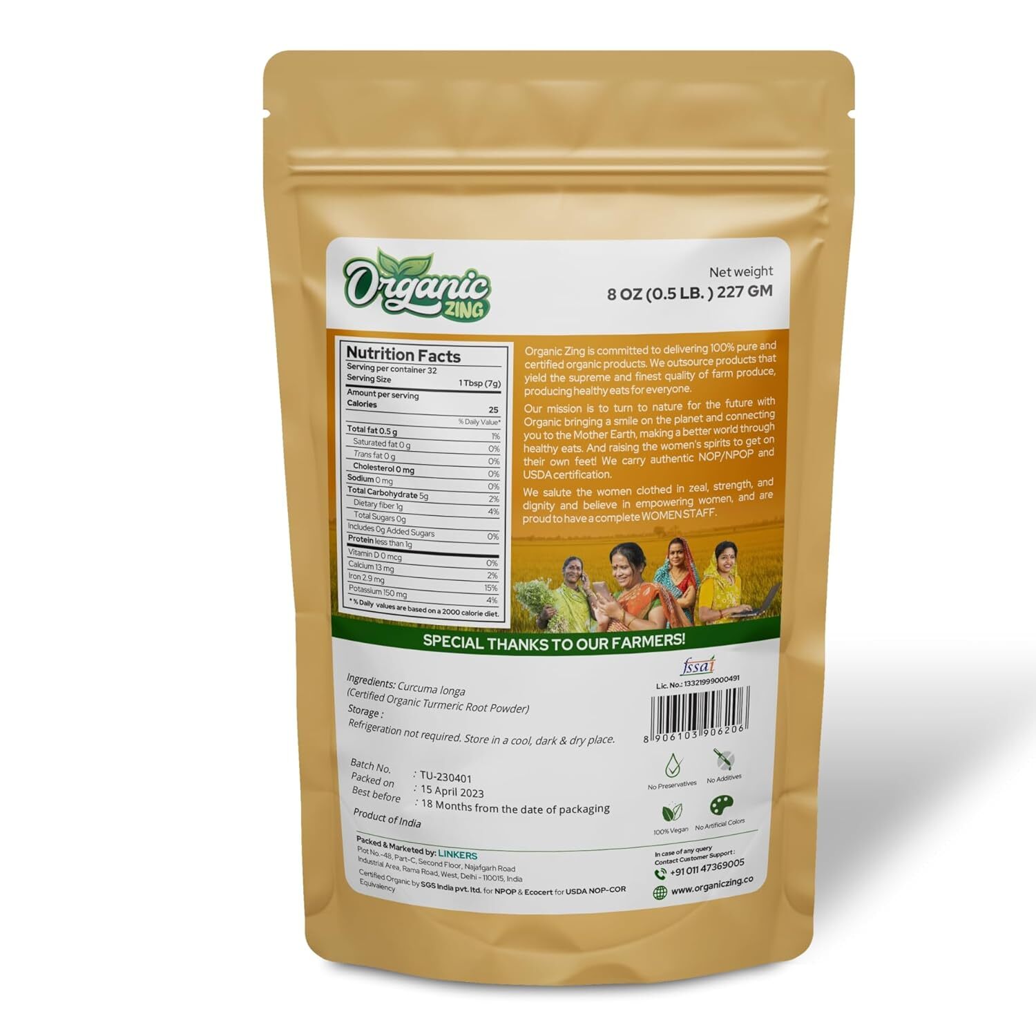 Organic Zing Turmeric Powder 227gm Each Pack Of 4