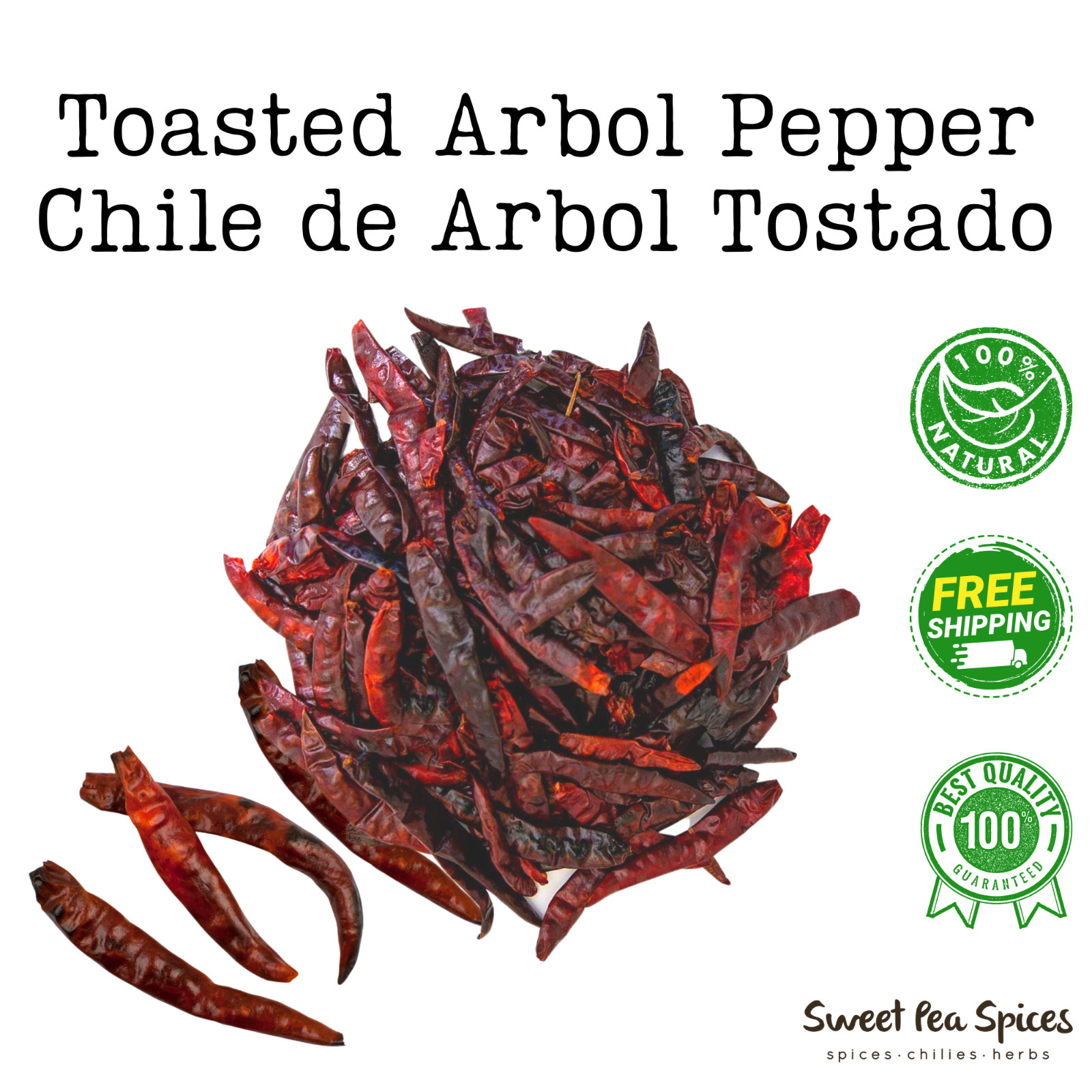 Chile de Arbol Tostado Toasted Dried Chile De Arbol All Sizes -Todos los tamaños