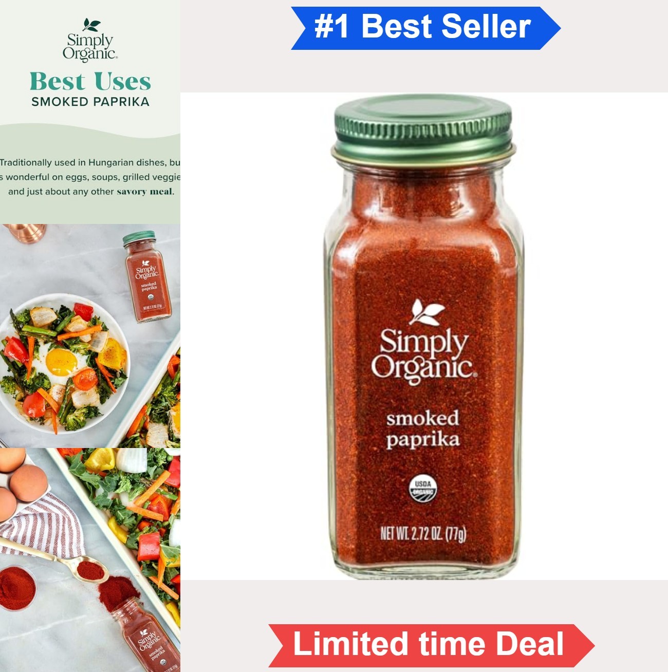 Organic Smoked Paprika 2.72 Ounce Ground Powder Kosher Oak Wood Smoked Seasoning