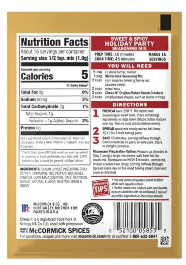 McCormick Sweet & Spicy Holiday Party Seasoning Mix Ltd Ed exp 07/2027 6 Pks