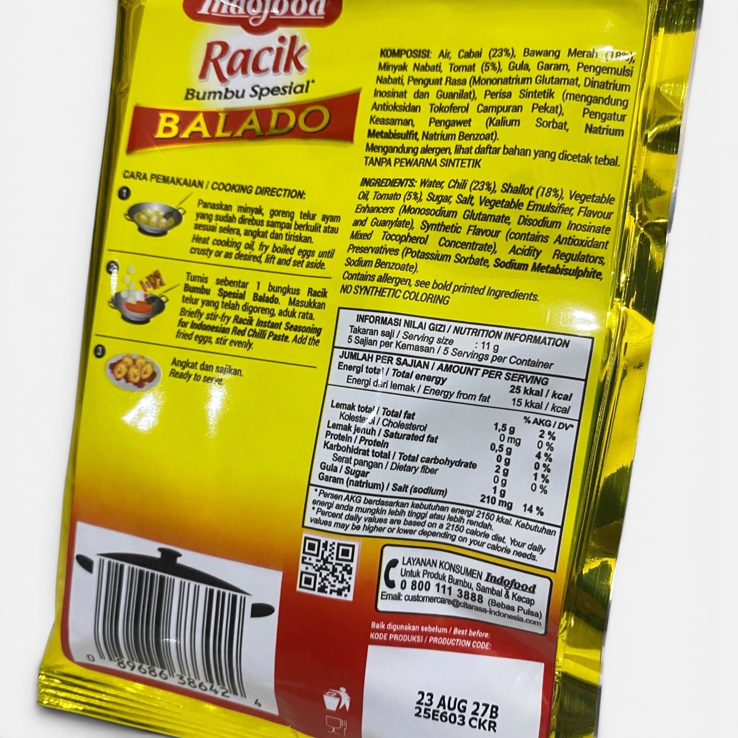10 Pcs Indofood Racik Balado Indonesian Chili Paste Seasoning Mix 45g Halal