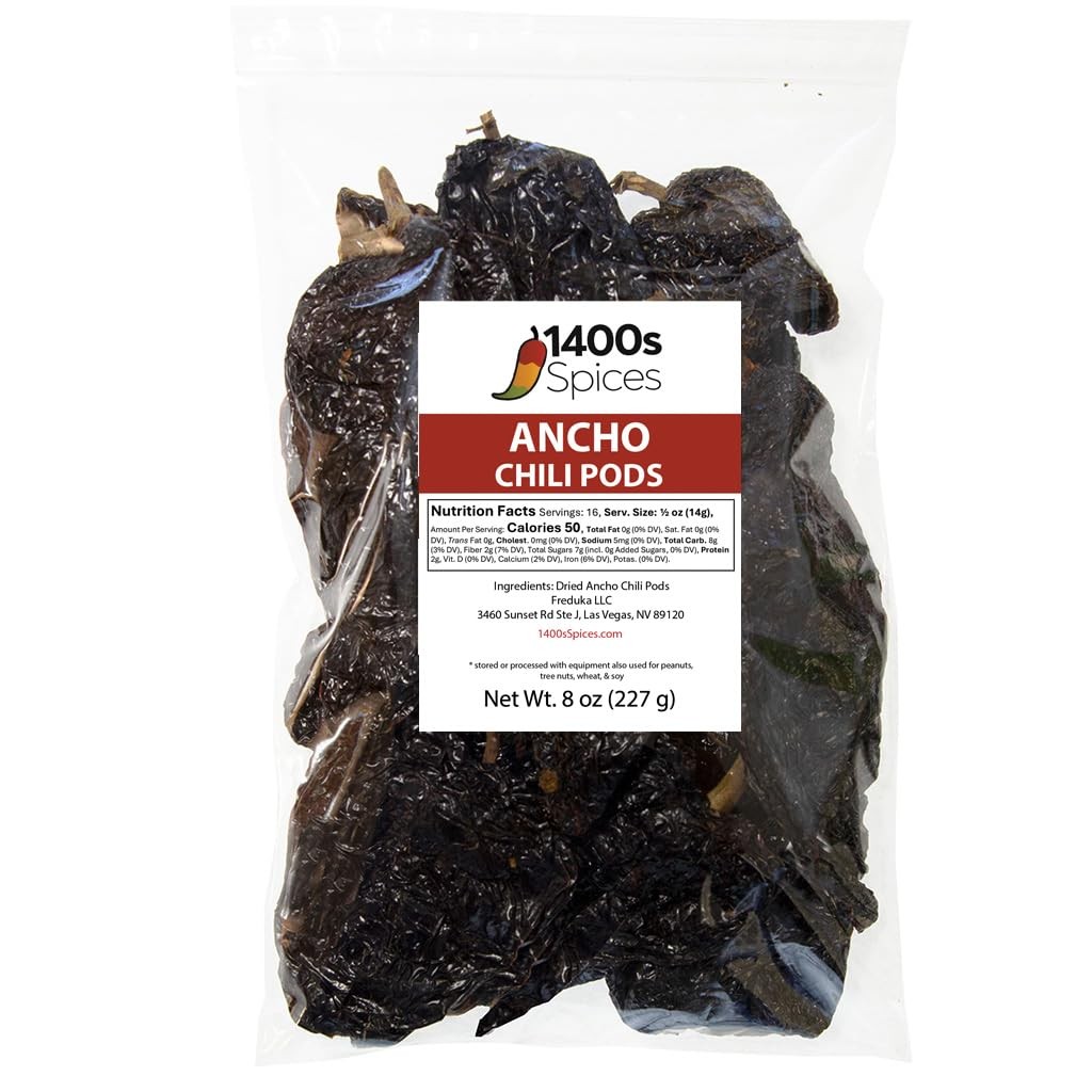 8oz Ancho Dried Whole Chile Peppers, Chili Seco Pods for Authentic Mexican Fo…
