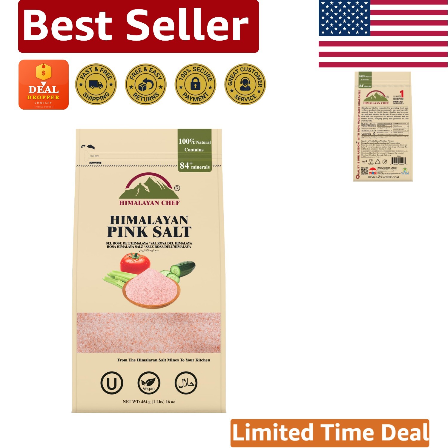 Mineral-Rich Himalayan Chef Pink Salt 1 lb Bag – Perfect For Spices & Bath Soaks