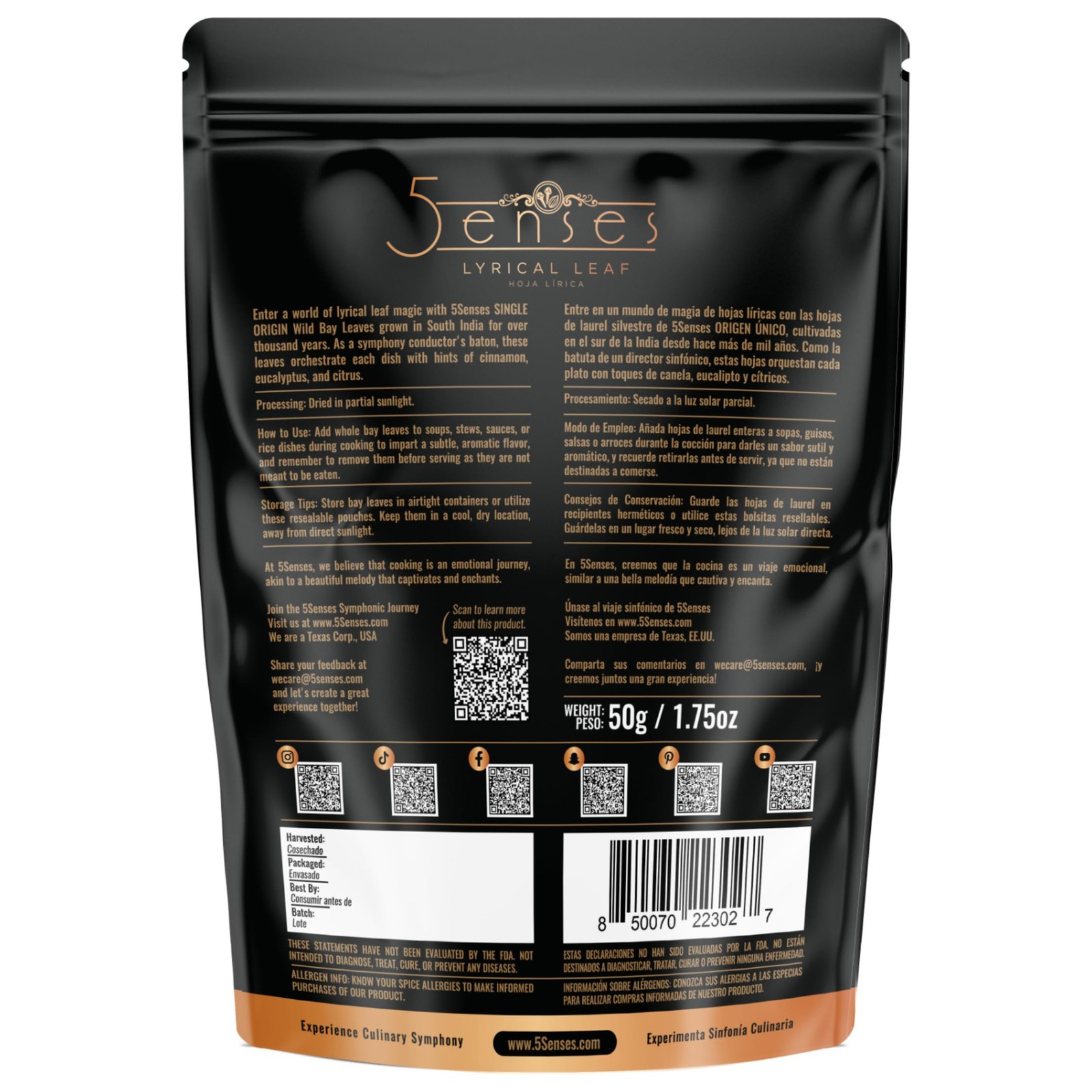 5Senses Whole Bay Leaves | Hojas de Laurel, Laurel Herbs | 50 Gram/ 1.75 OZ