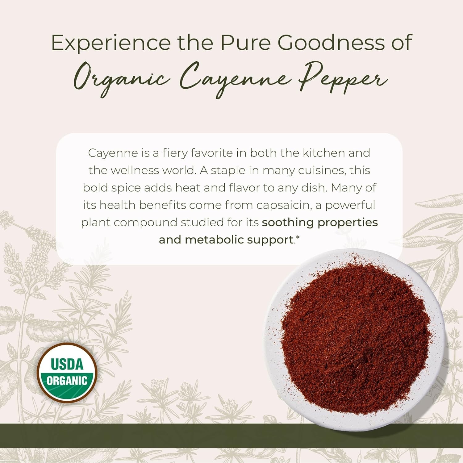 Organic Cayenne Pepper Powder 1 lb – 35k HU, Non-GMO & Sustainably Sourced
