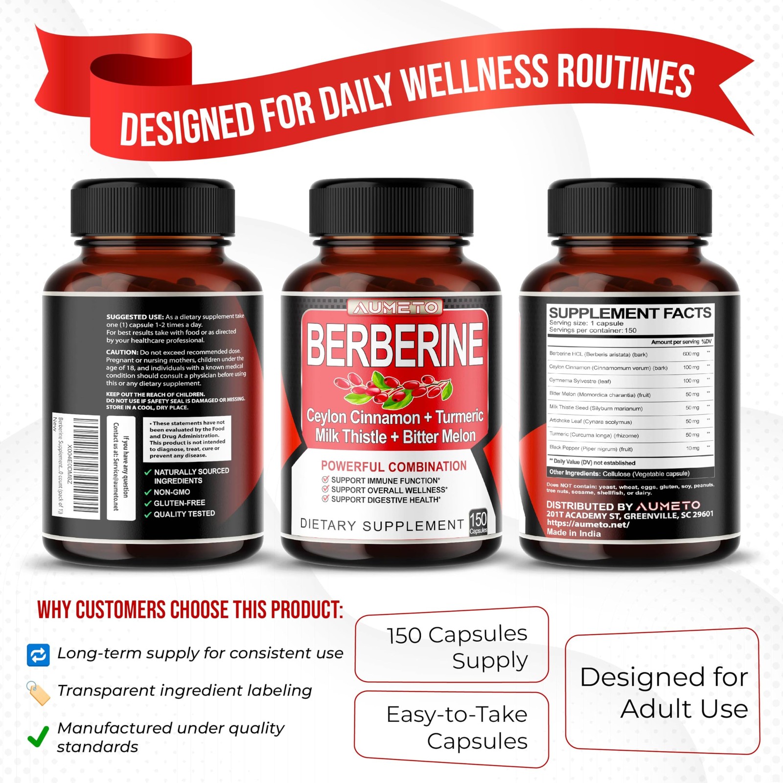 Berberine Supplement – Enhanced 150 Count (Pack of 1), 150 1)