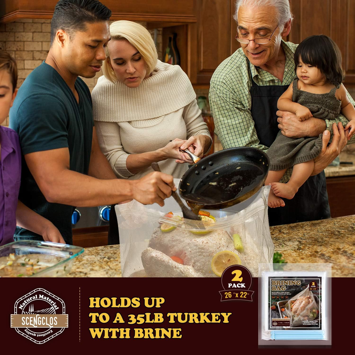 Brining Bag, 26″×22″, 2 Pack, Extra Large Turkey Brine Bag with 2 Strings and 2