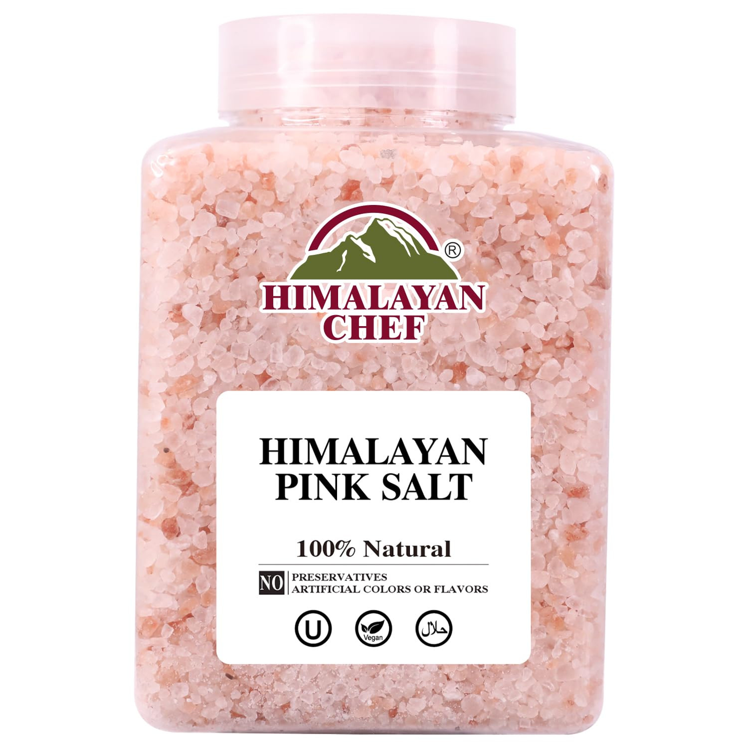 Himalayan Chef Pink Himalayan Salt Coarse Grain, 5 Lbs Plastic Jar – Pure