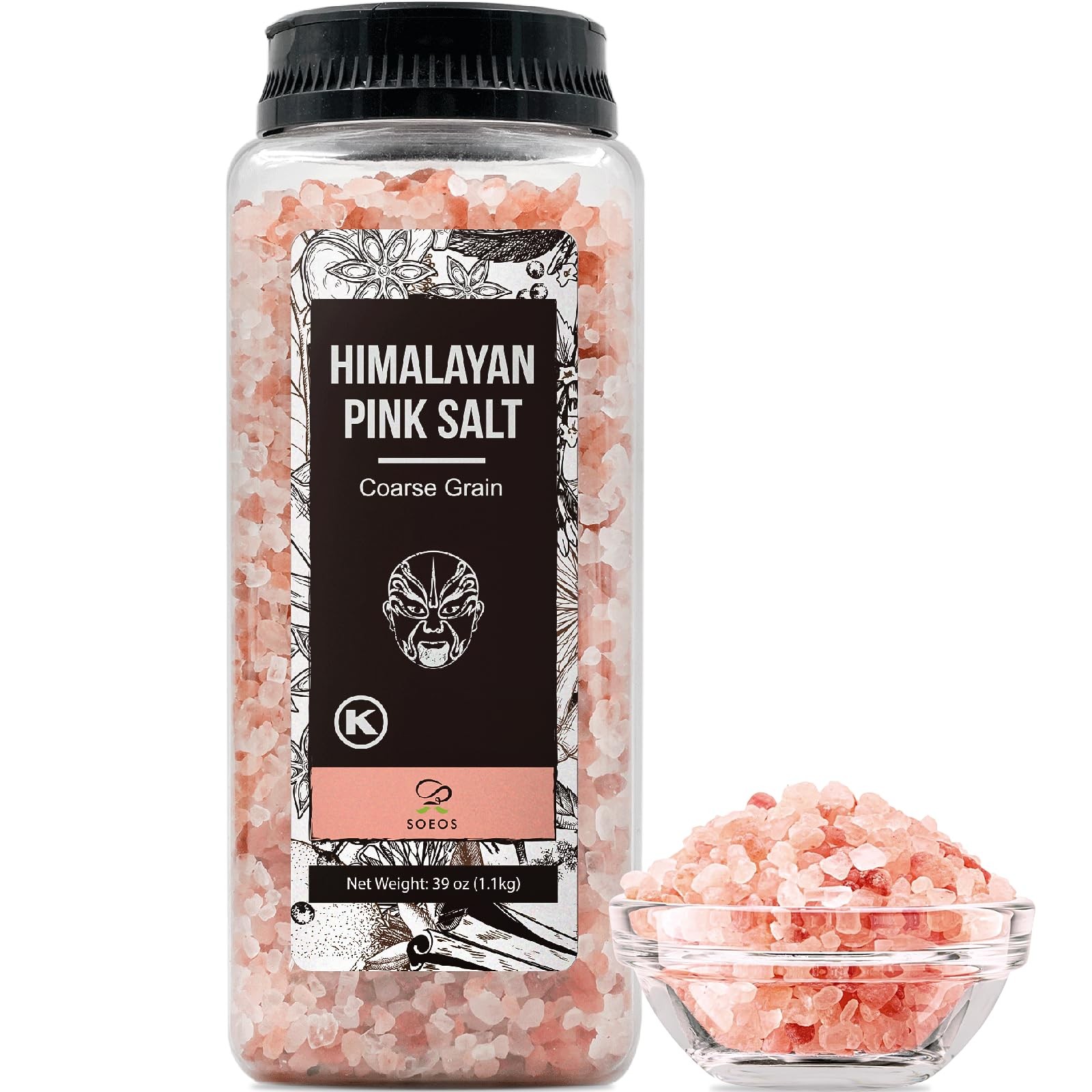 Soeos Himalayan Salt, Coarse Grain, 39Oz (2.4 Pound), 39 Ounce (Pack of 1)