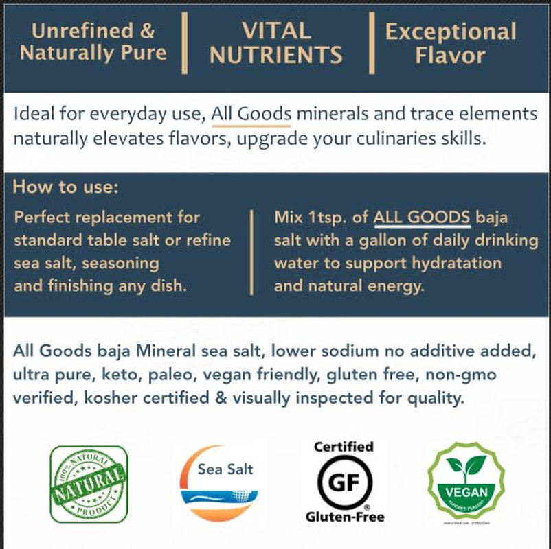 All Goods Baja Mineral Sea Salt, Natural Fine Grain – 16 Oz 100% Natural Unrefin