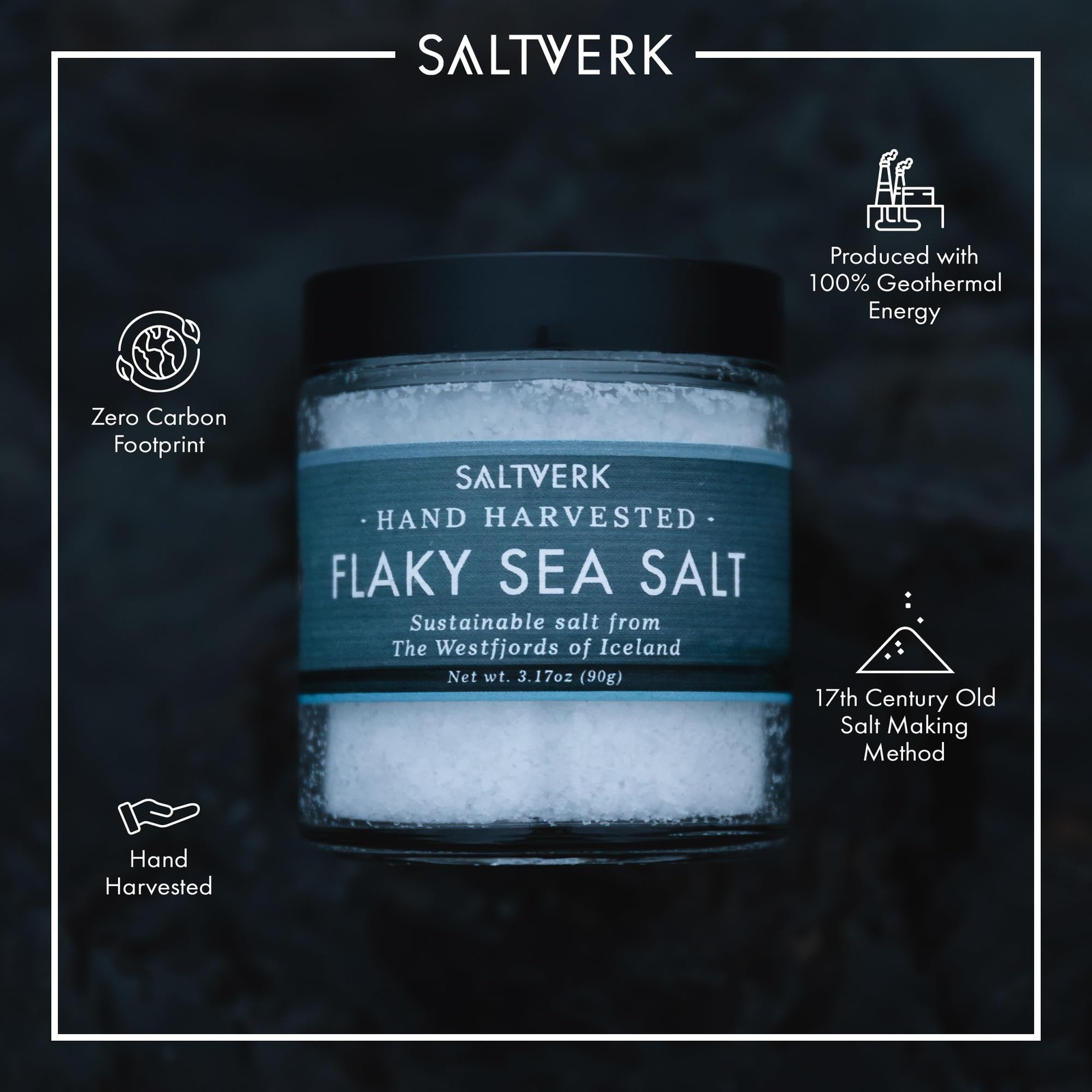 Saltverk Flaky Sea Salt – Gourmet, Icelandic, Hand Harvested and 3.17 Oz Jar
