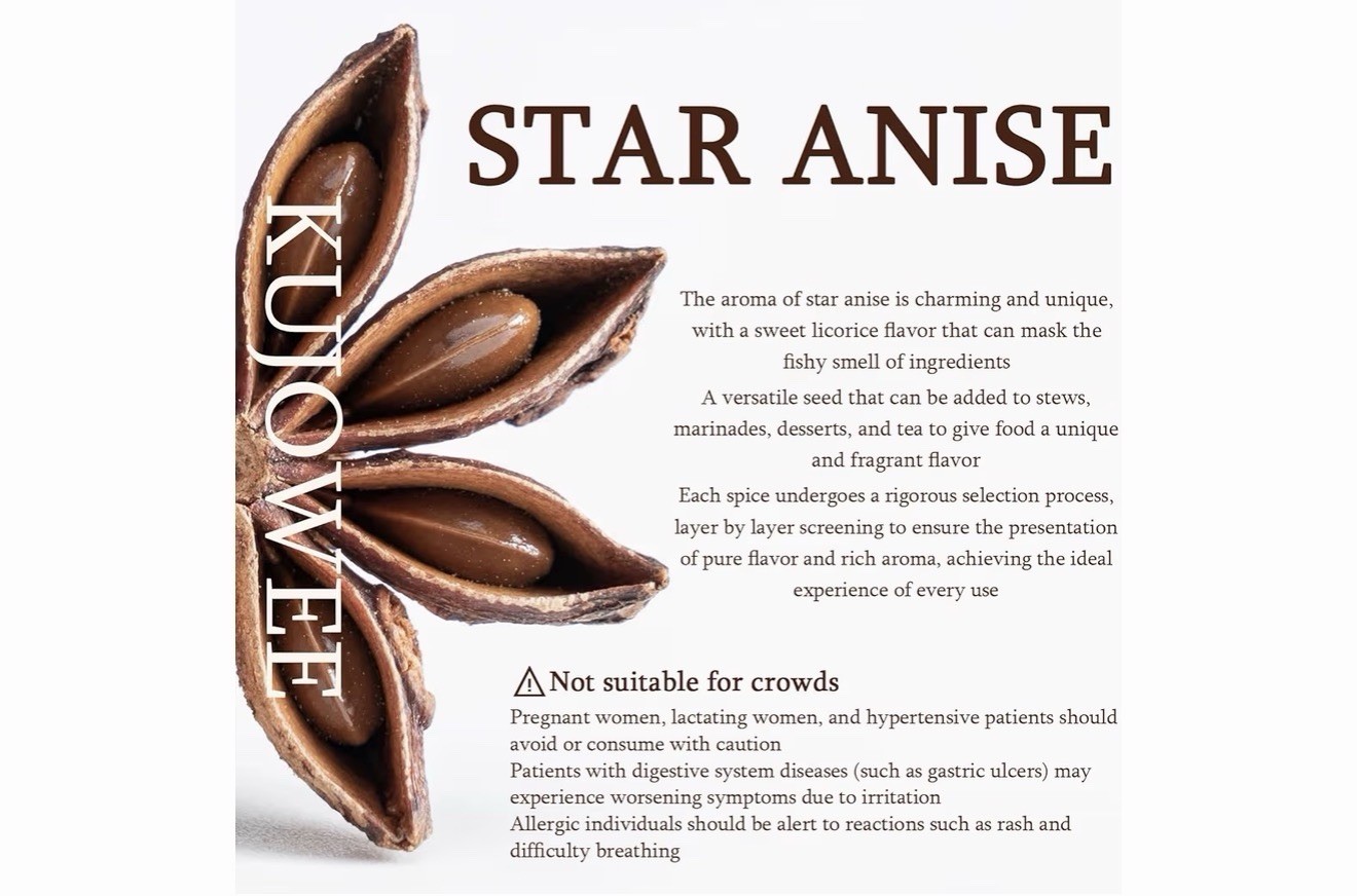 KUJOWEE Organic Star Anise Single Spice Pantry Item, Organic Star Anise 4 oz