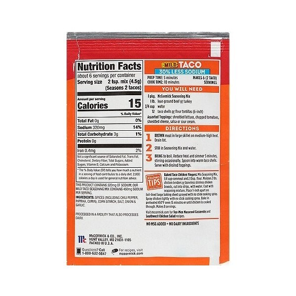 McCormick Mild Less Sodium Taco Seasoning Mix