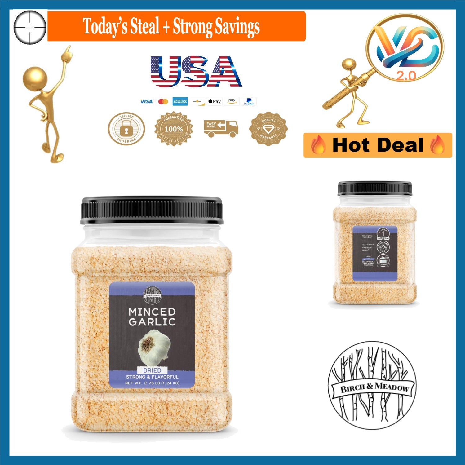 Dried Minced Garlic 2.75 lb Jar Savory Flavor Kitchen Staple