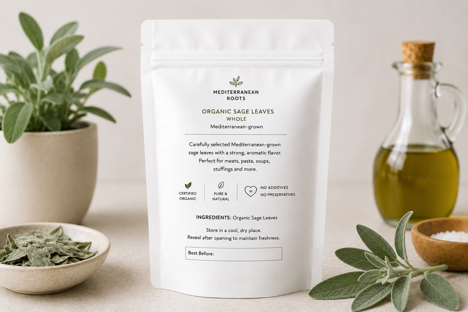 Organic Whole Sage Leaves, Mediterranean Herb, Italian Herb, Infusions & Teas
