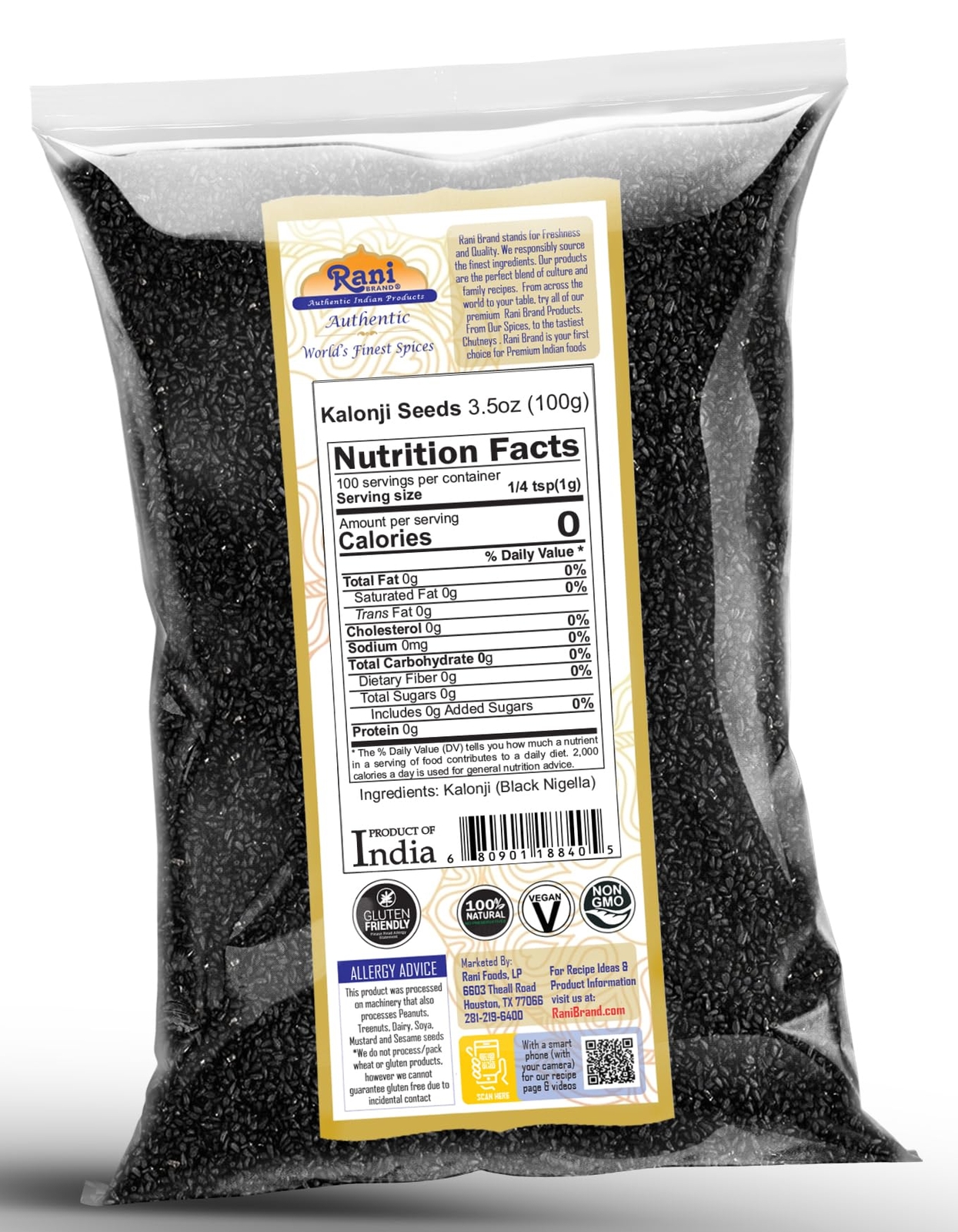 Rani Kalonji (Black Seed, Nigella Sativa, Black Cumin) Seeds 3.5oz (100g)
