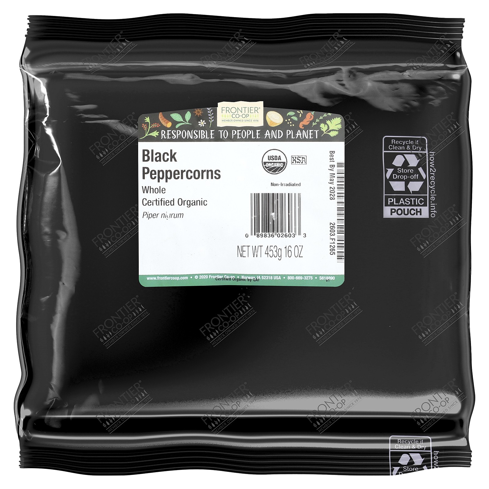 Organic Whole Black Peppercorns, 16 oz (453 g)