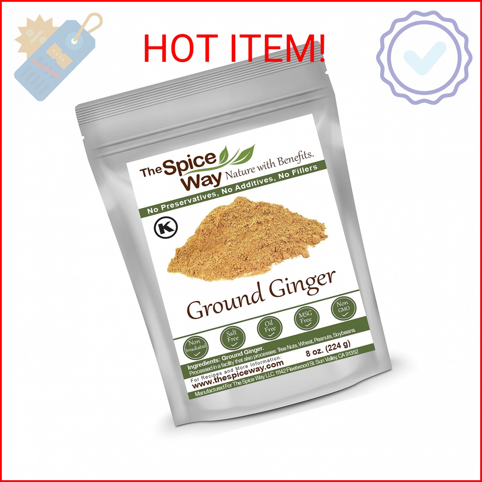 The Spice Way Ginger Powder- (8 oz) ginger root powder- a pure dry ground powder
