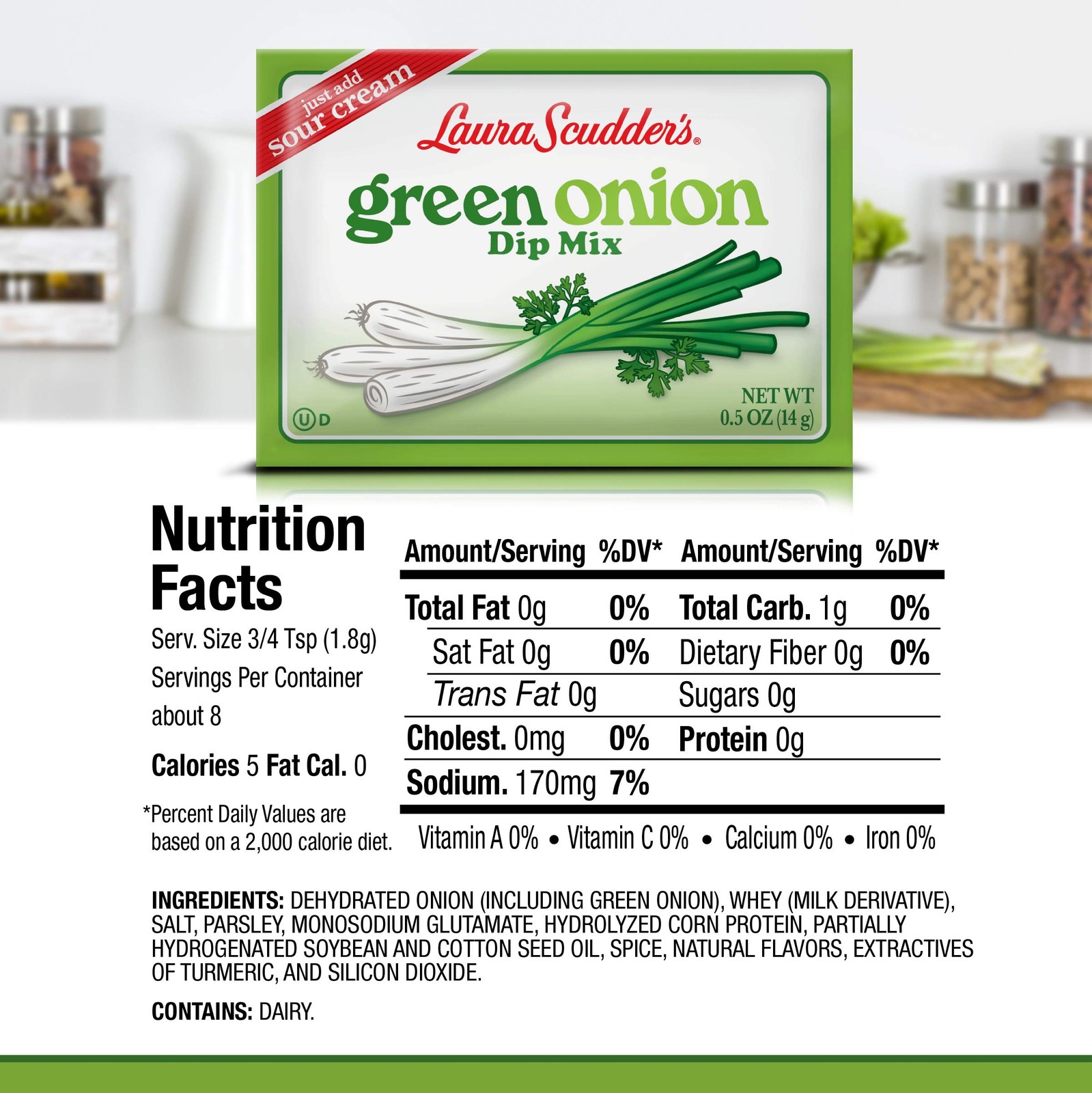 Laura Scudders Green Onion Dry Dip Mix, Great For 0.5 Ounce (Pack of 6)
