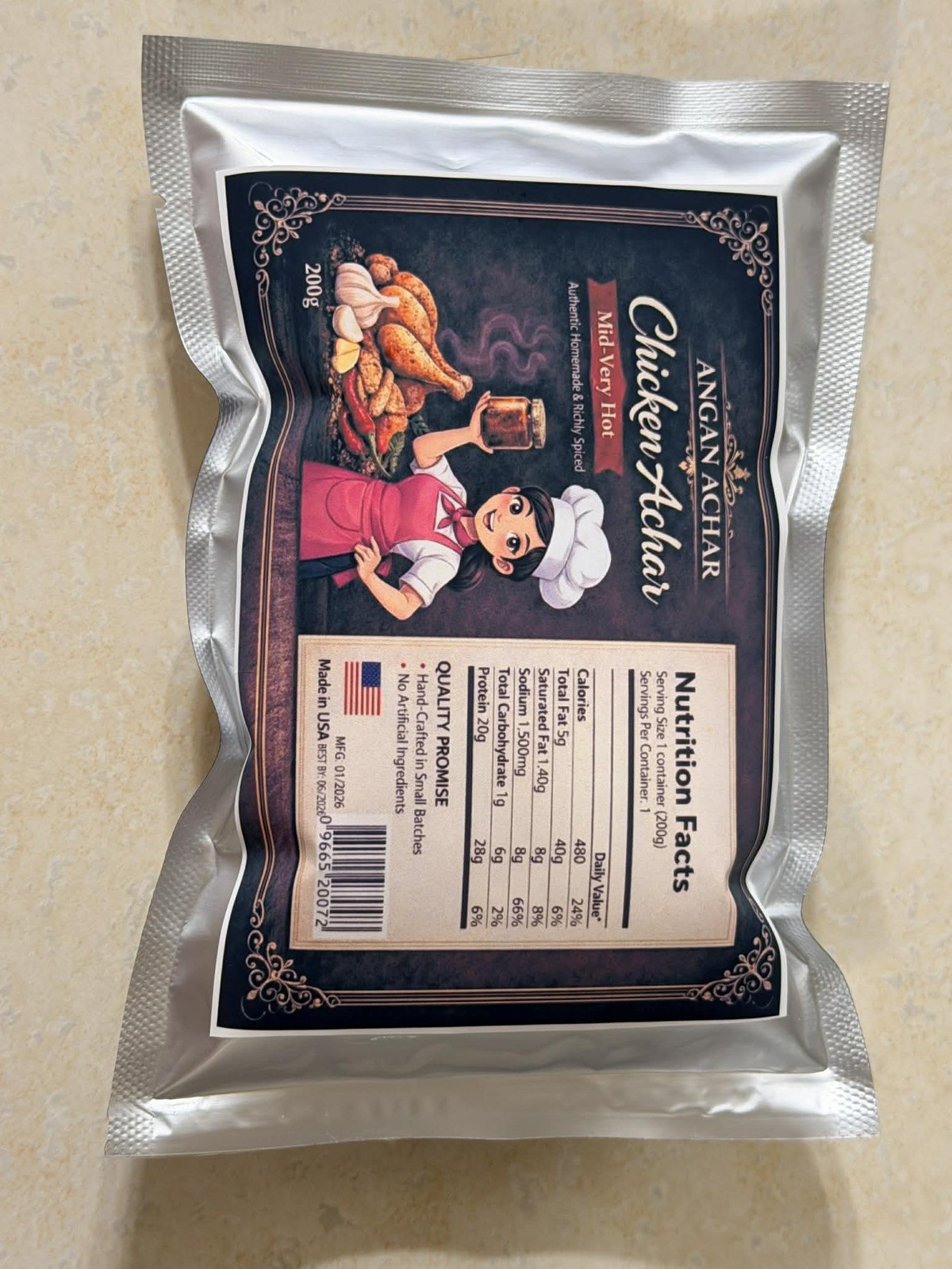 Angan Achar Chicken Achar Spice Mix Mid-Very Hot 200g No Artificial Ingredients