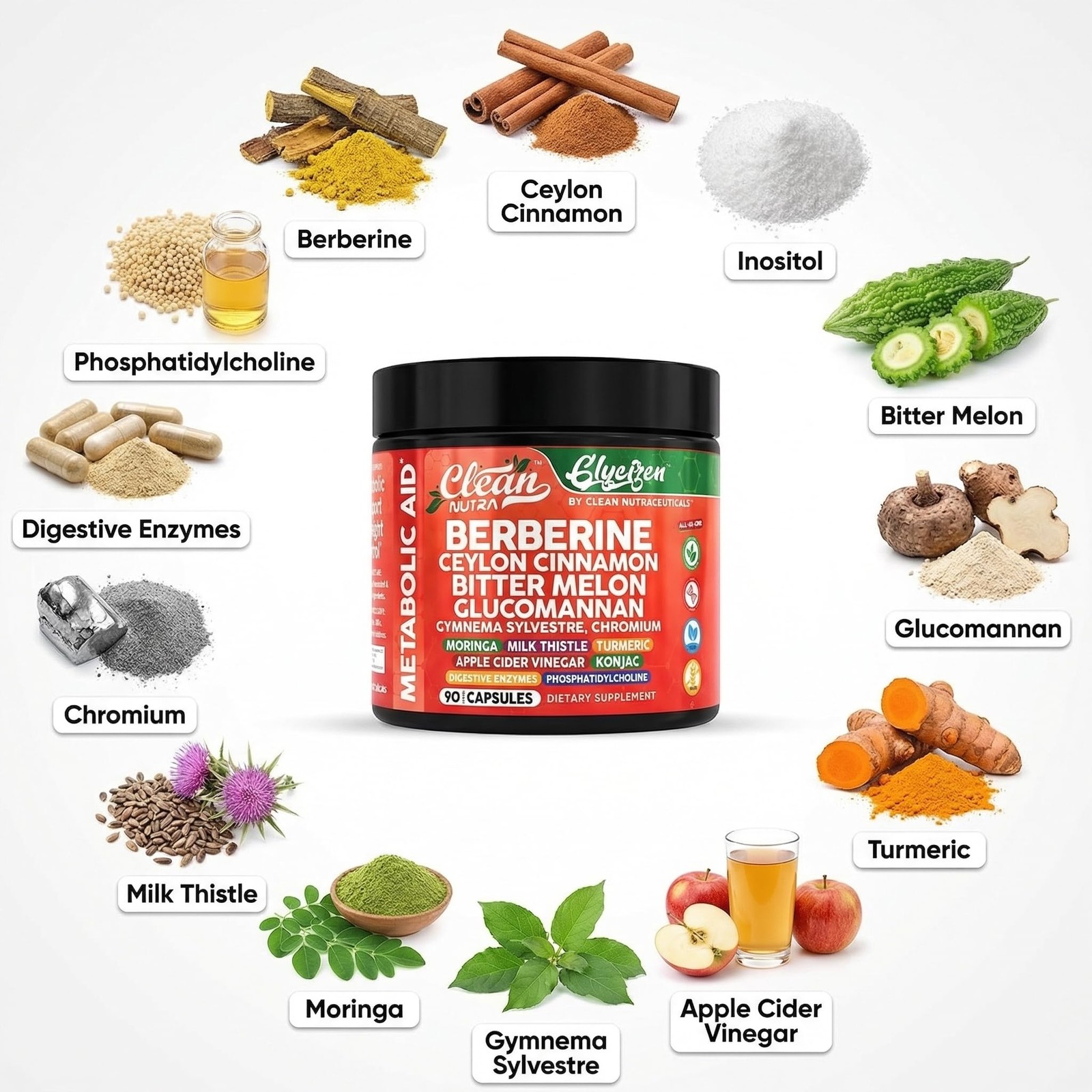 Clean Nutra Berberine and Ceylon Cinnamon Supplement 90 Count (Pack of 1)