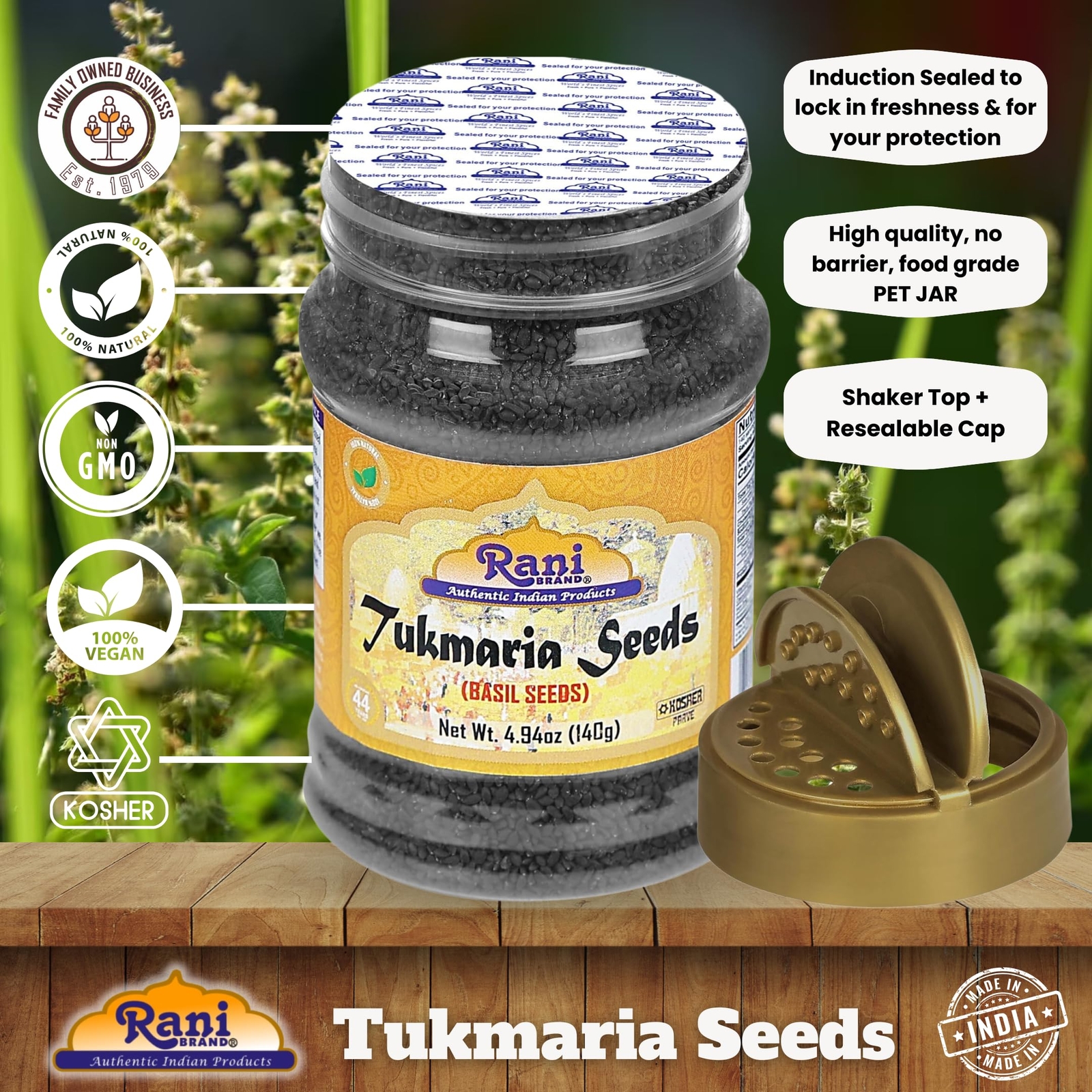 Rani Tukmaria (Natural Holy Basil Seeds) 4.94oz (140g)