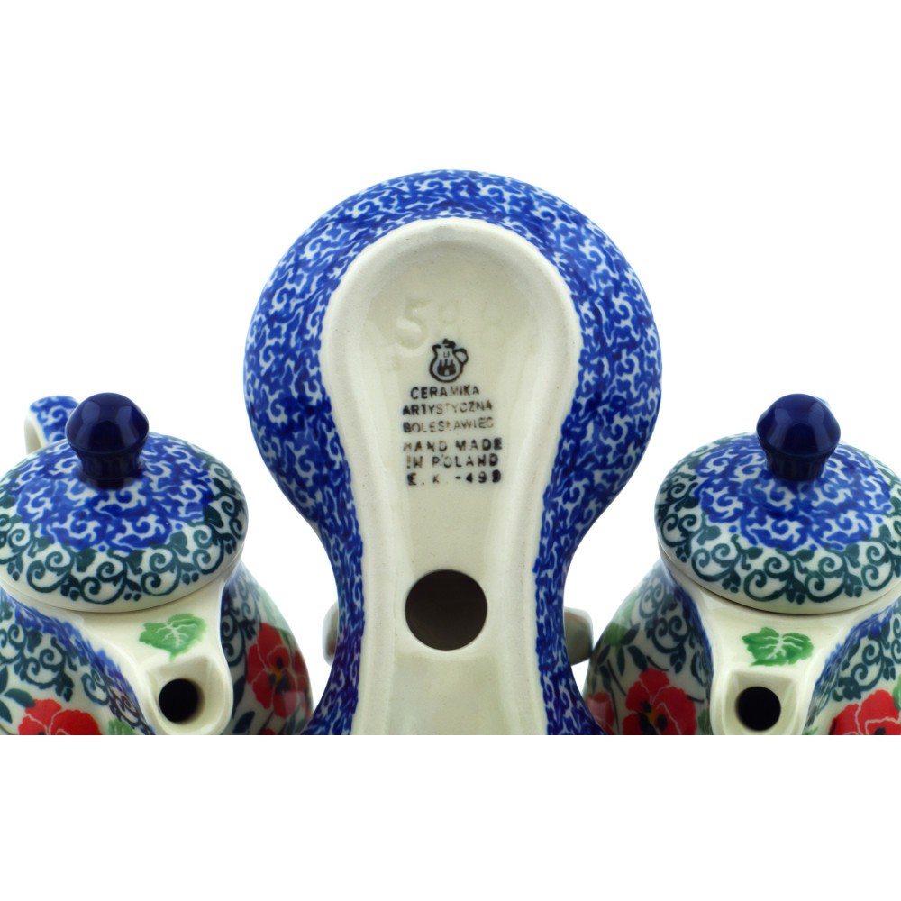 Polish Pottery Seasoning Set 6-inch Red Pansy Handmade in Boleslawiec Poland