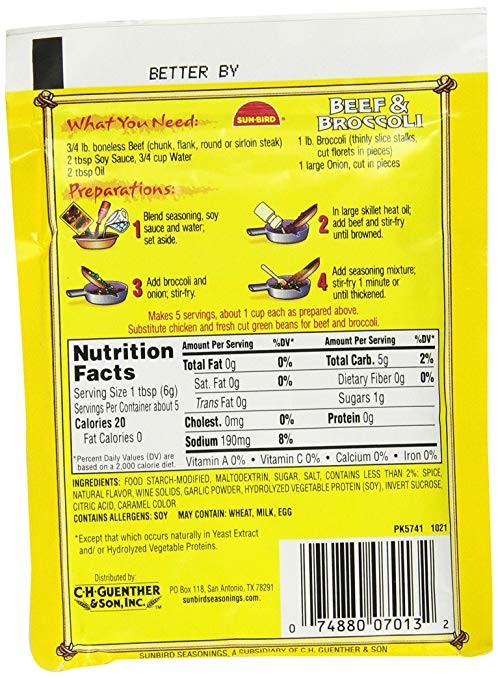 Sunbird Beef and Broccoli Seasoning Mix, 1 Ounce