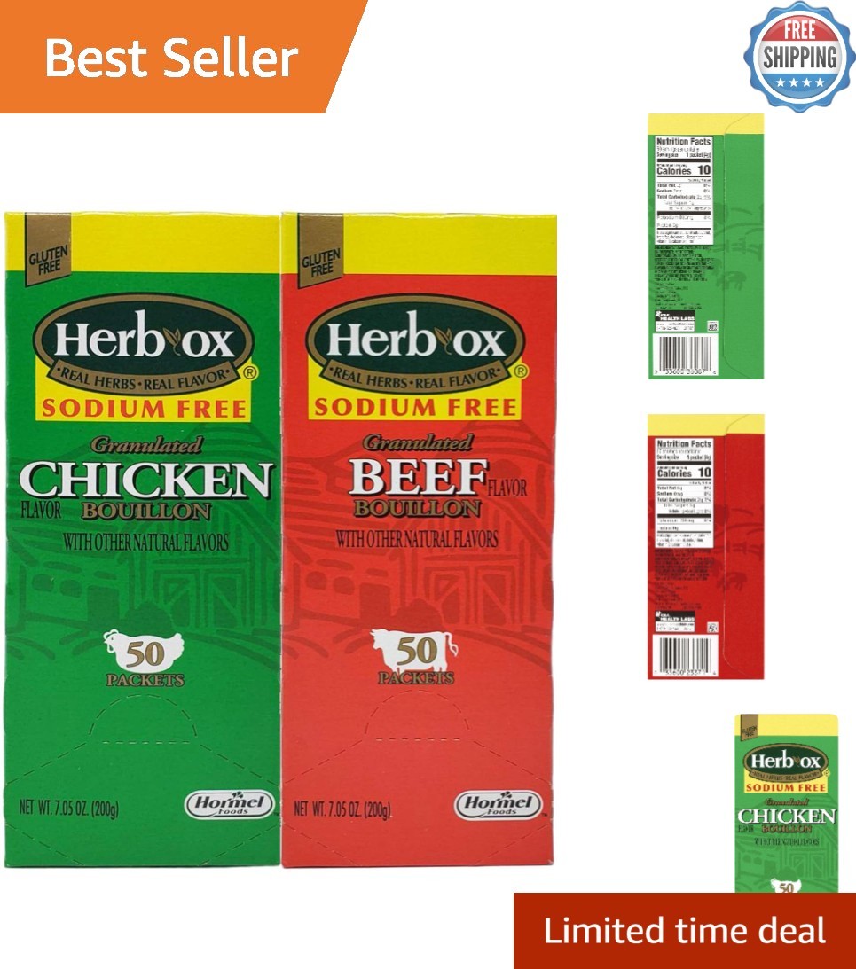 100 Pack Sodium Free Bouillon – Beef & Chicken Flavor, Gluten-Free & Low Sodium