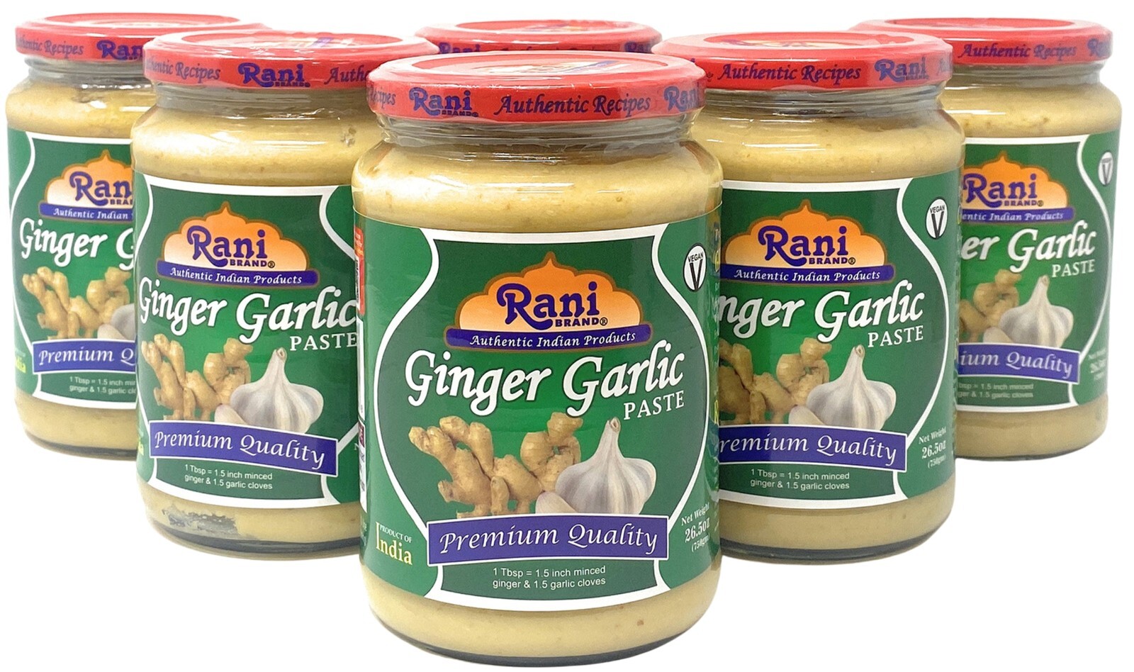 Rani Ginger Garlic Cooking Paste 26.5oz (750g) Glass Jar, Pack of 5+1 FREE