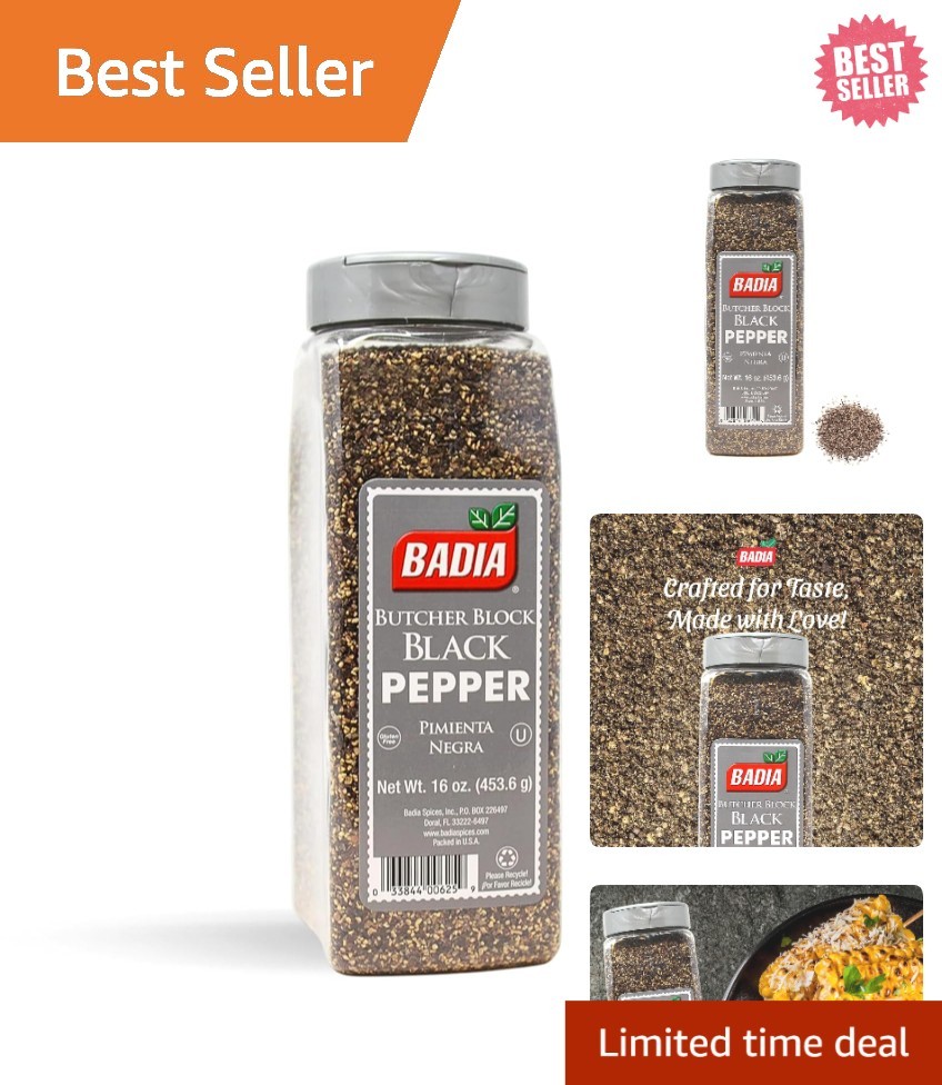 Robust Black Pepper Butcher Block 16oz Jar – Enhance Flavor with Coarse Grind