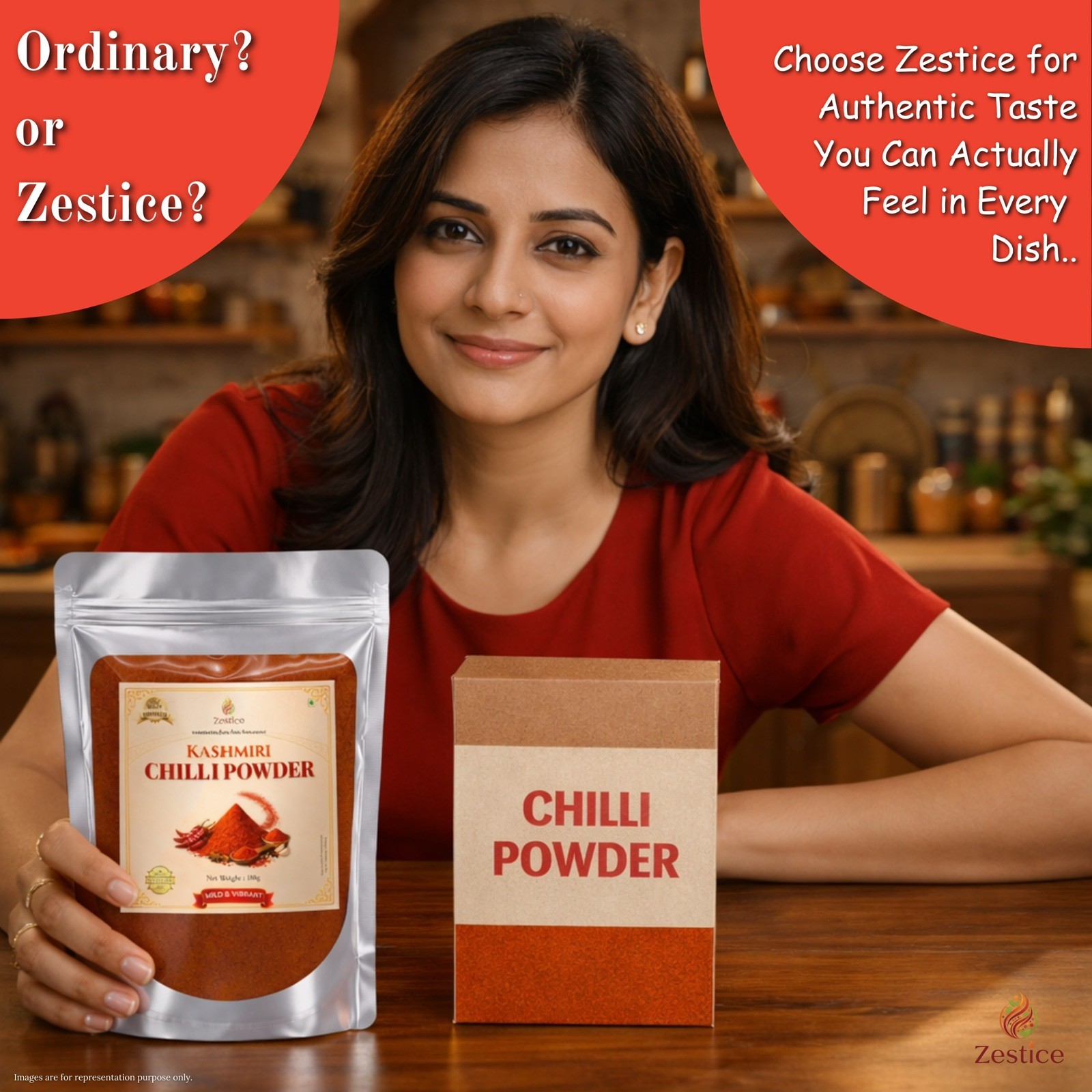 Zestice Kashmiri Chilli Powder Natural Bright Red Colour Mild Heat 400g