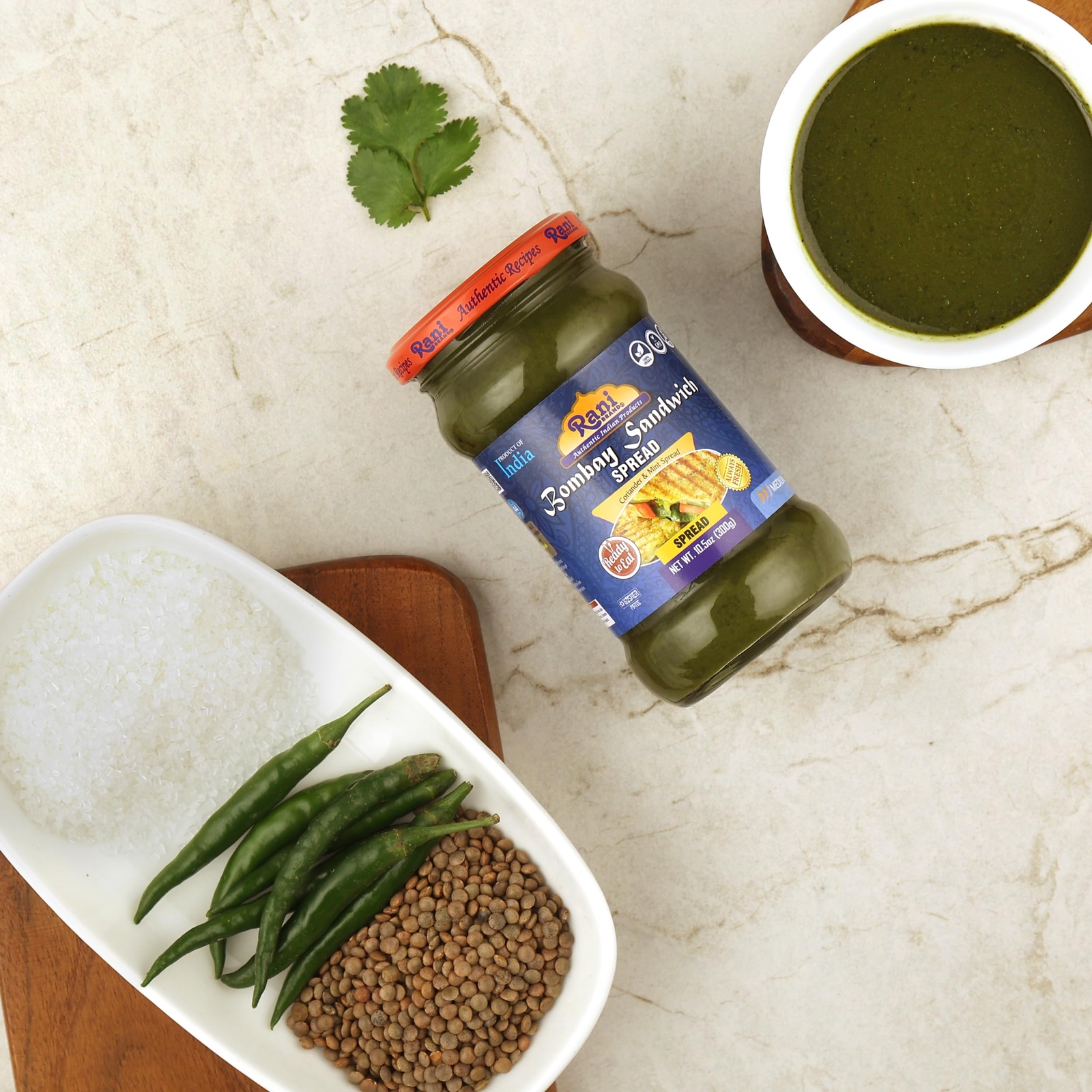 Rani Bombay Sandwich Spread, Mild (Mint & Coriander) 10.5oz (300g) Glass Jar