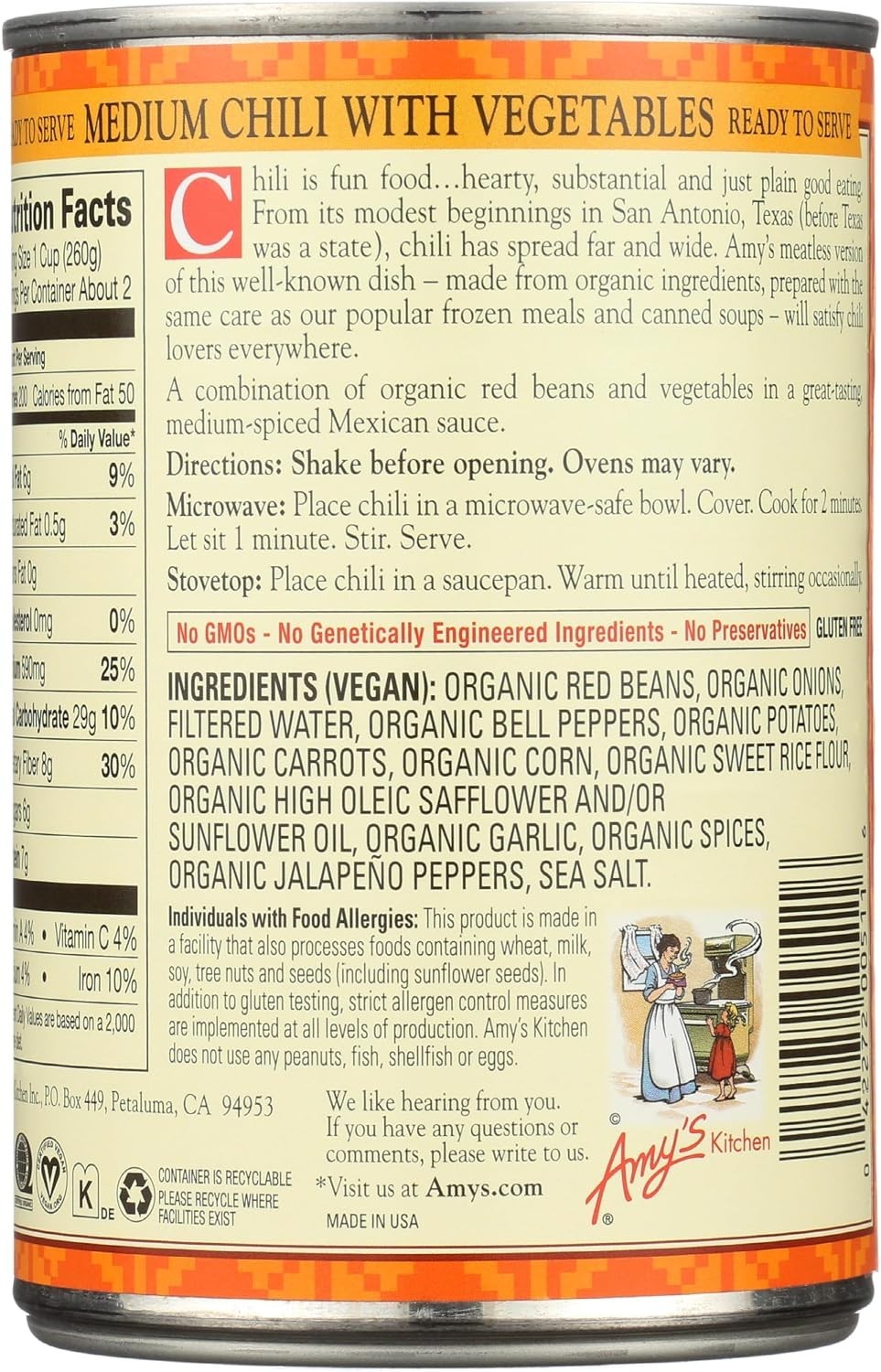 Delicious Plant-Based Amy’s Organic Chili, 14.7 oz Can, Set of 12 – Easy Meals