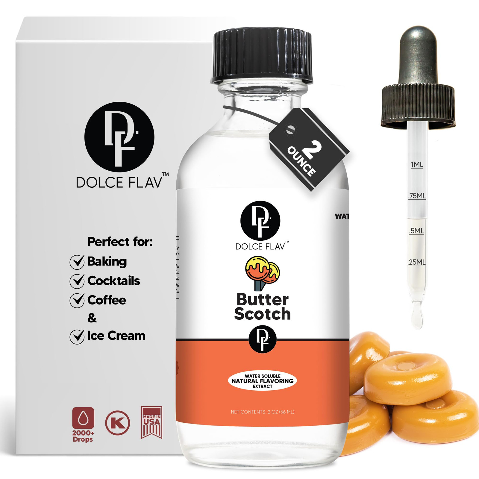 Dolce Flav Natural Butterscotch Extract – 2 Ounce Water-Soluble Multipurpose …
