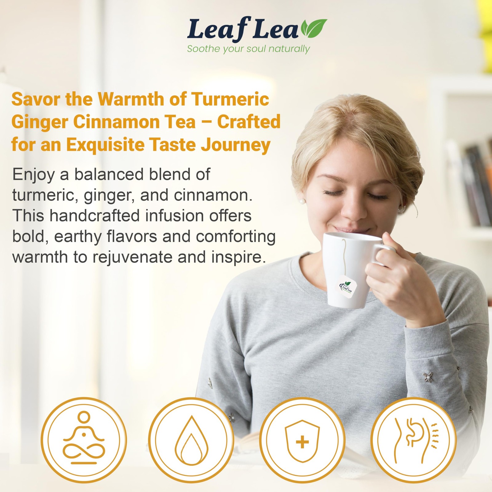 LeafLea 40 Turmeric Ginger Cinnamon Tea Bags, 100% 40 Bags (Pack of 1)