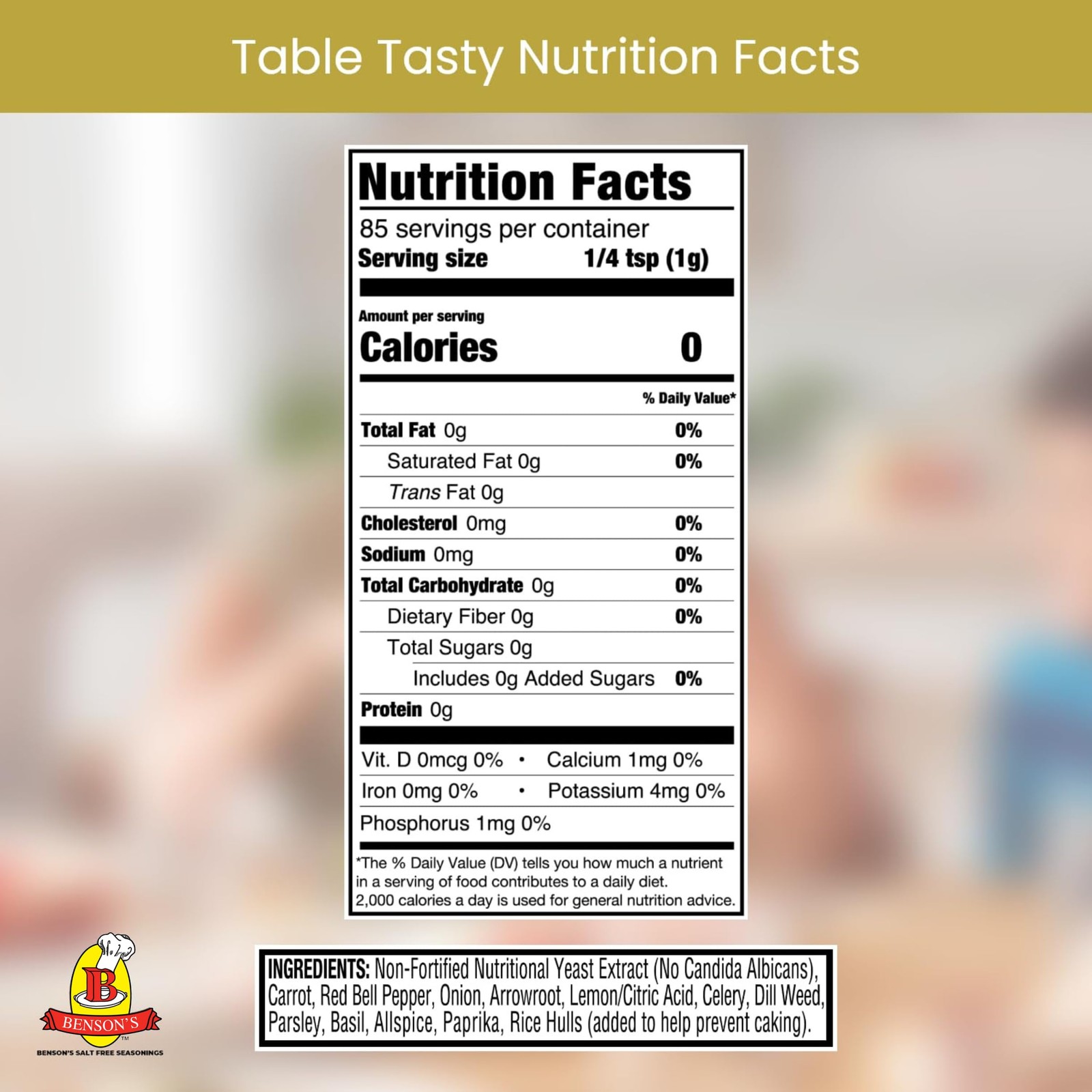 Benson’s – Table Tasty Salt Substitute, Salt-Free Gourmet 3 Ounce (Pack of 1)