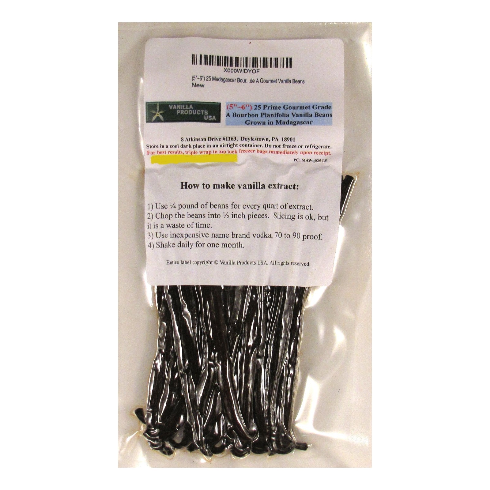 Vanilla Products USA 25 Gr A Prime Gourmet Madagascar Bourbon Vanilla Beans 5~6″