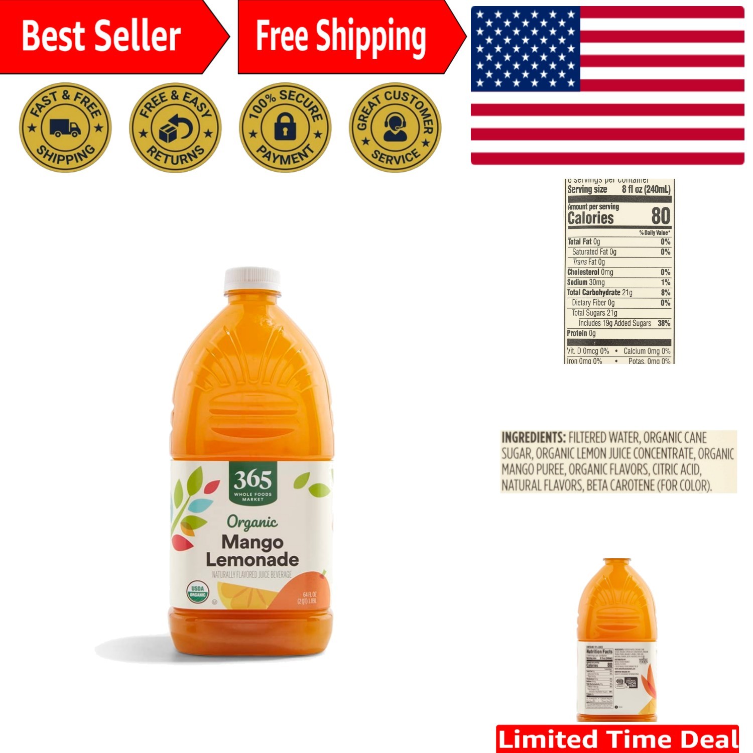 64 Fl Oz Naturally Flavored Organic Mango Lemonade for Perfect Entertaining
