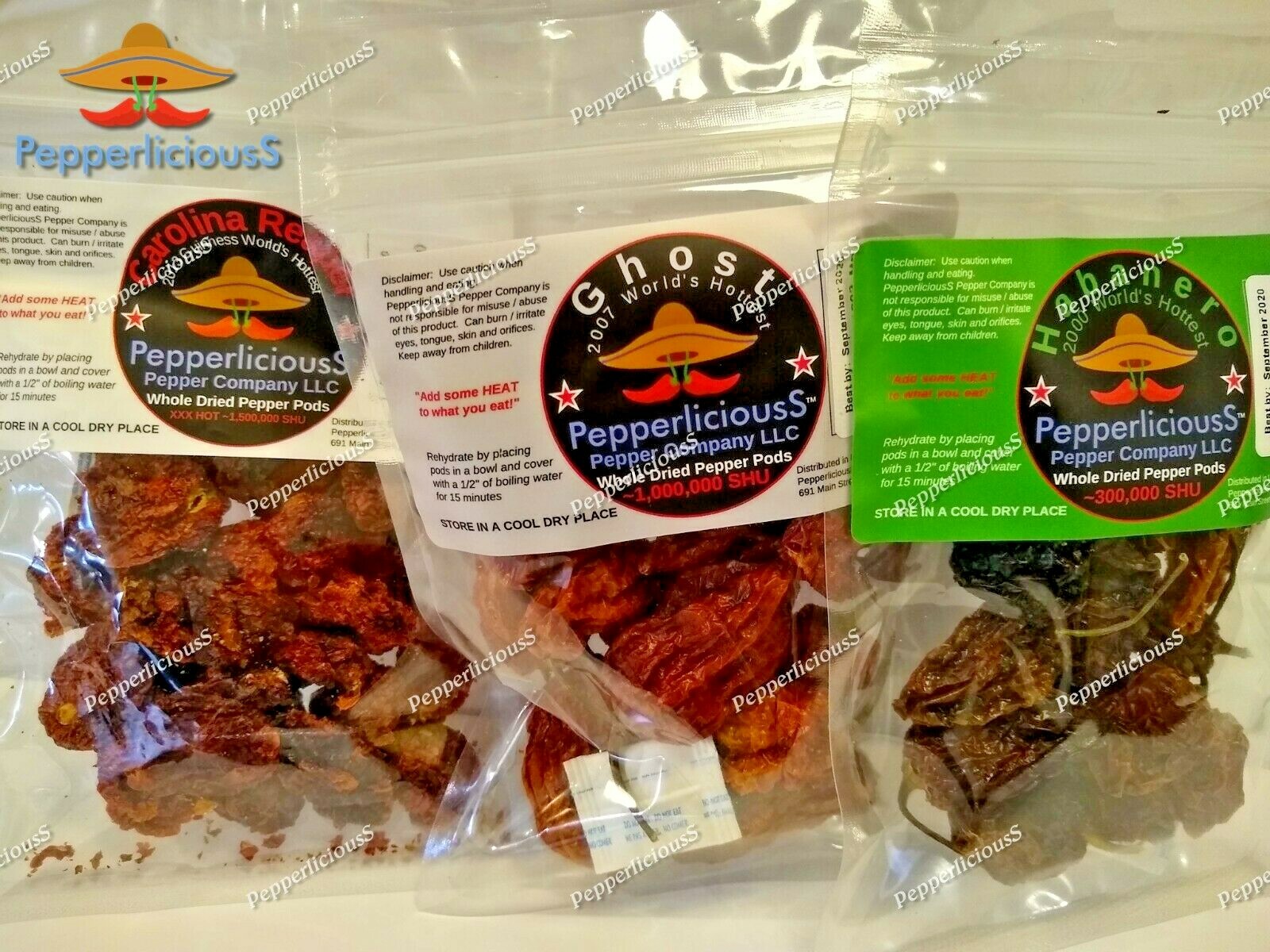 1.5 oz Habanero/Ghost/Carolina Reaper VarietyPk Worlds Hottest Dried Pepper Pods