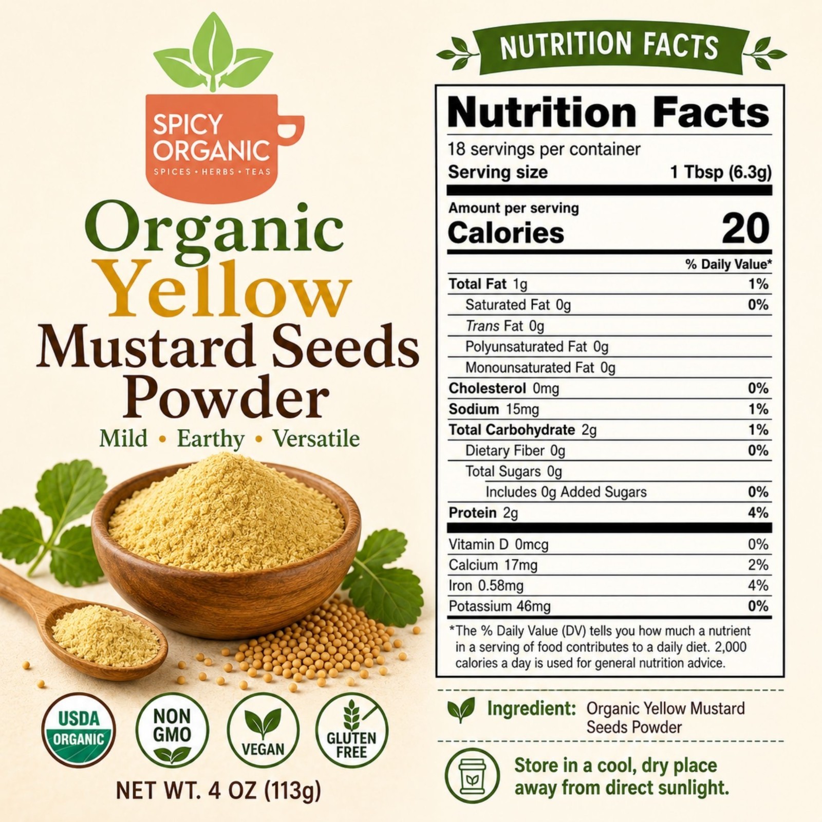 Spicy Organic Yellow Mustard Seeds 8 oz | USDA Organic