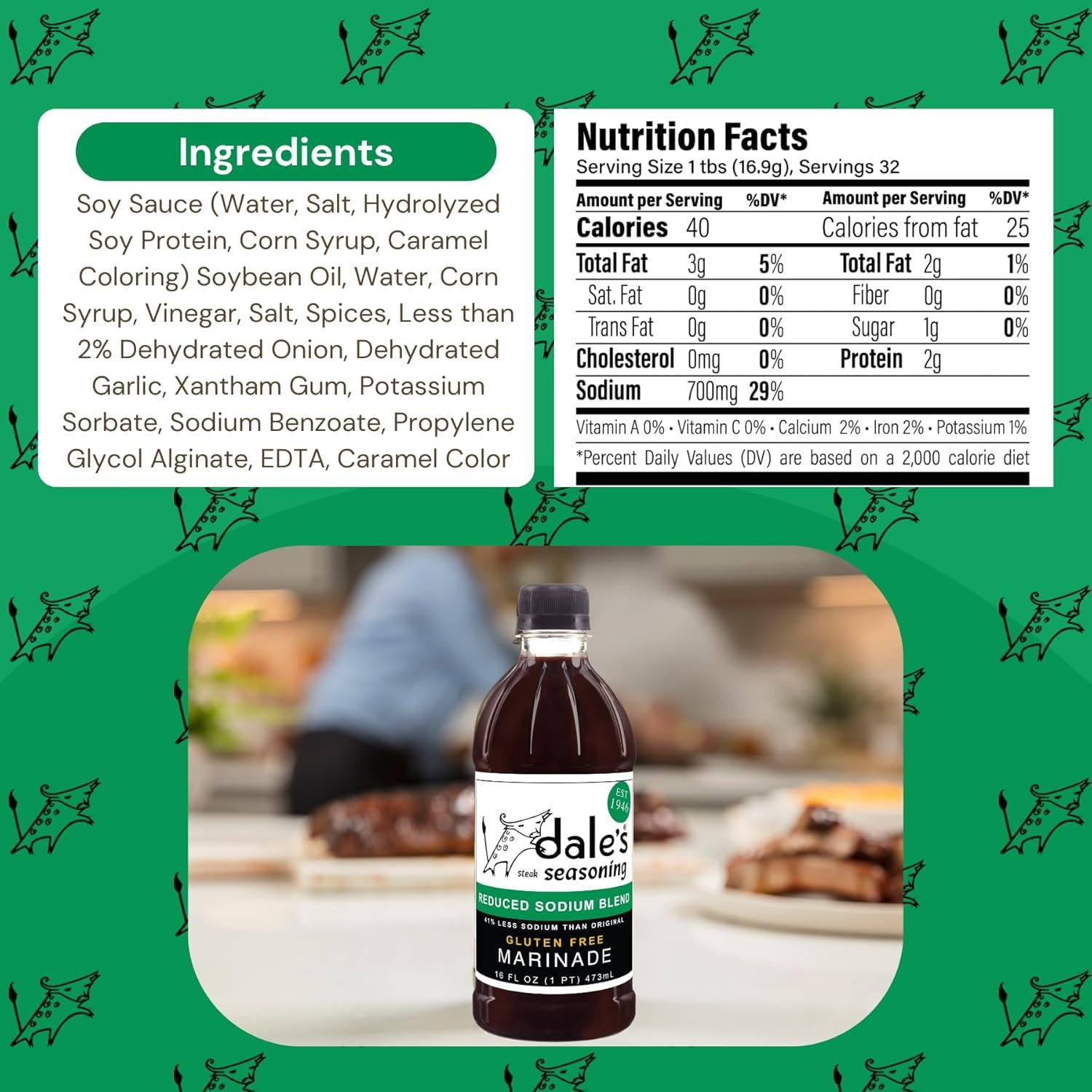 Dale’S Seasoning Less Sodium Steak, Poultry, and Vegetable Marinade – (1) Bottle