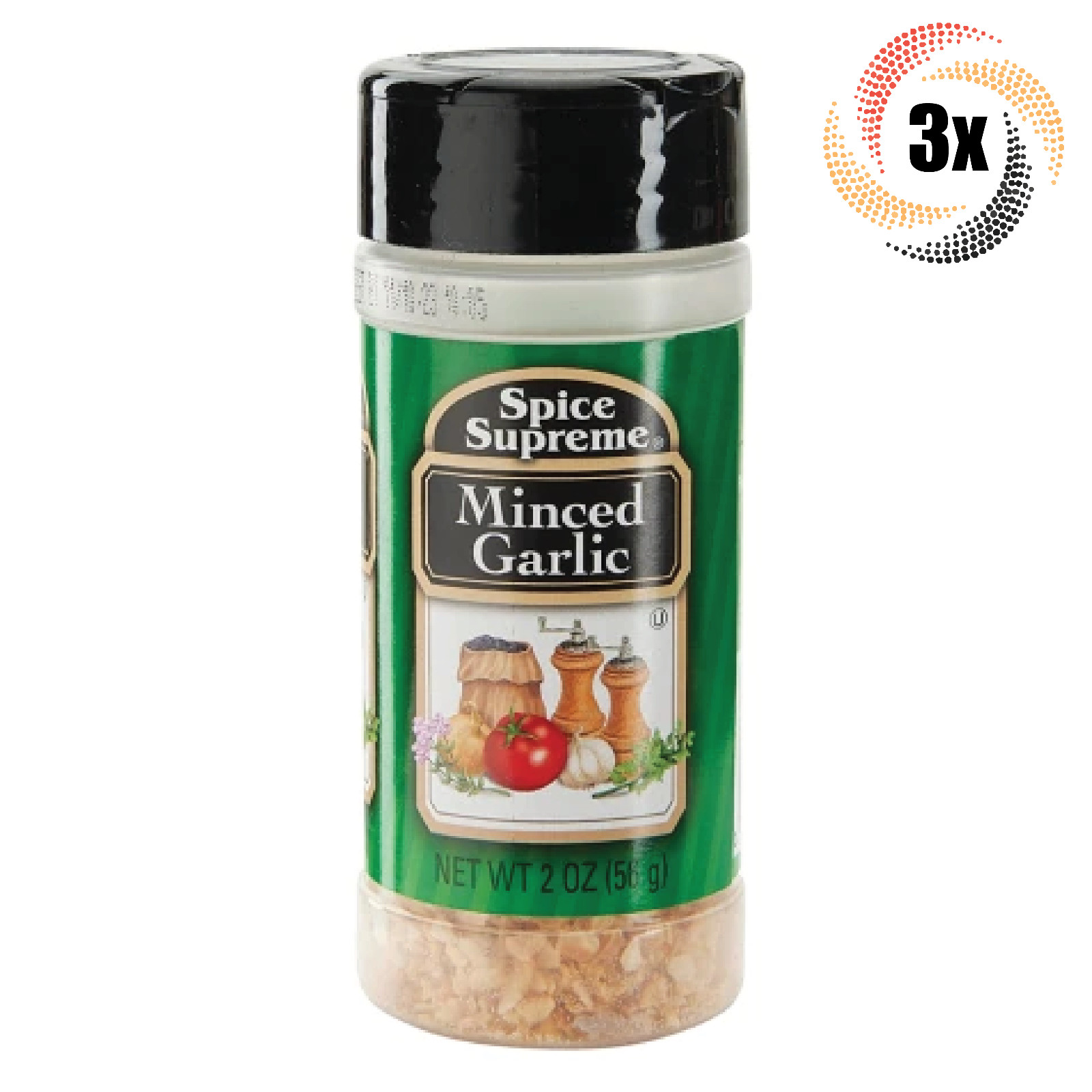 3x Shakers Spice Supreme Minced Garlic Seasoning | 2oz | Fast Shipping