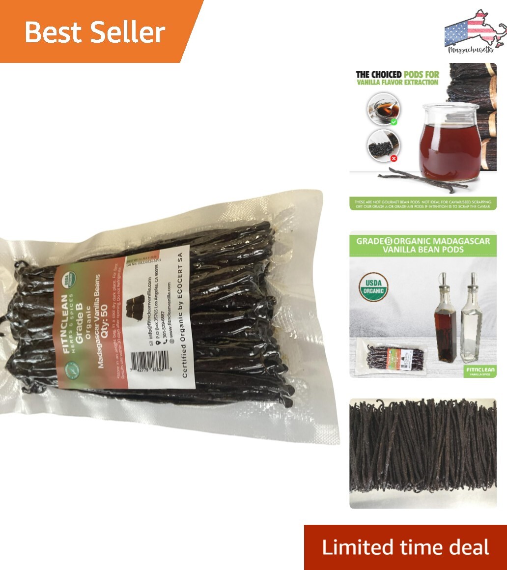 Organic Madagascar Vanilla Beans – Grade B – 5″-7″ Pods for Extract & Baking