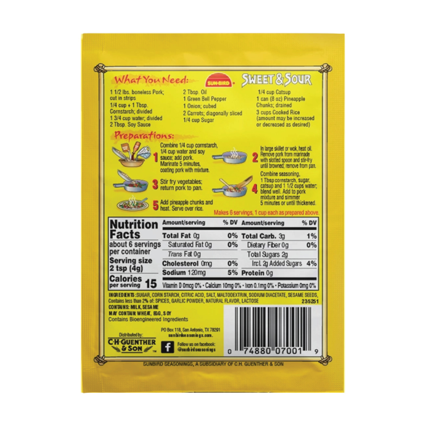 12x Packets Sun Bird Sweet & Sour Seasoning Mix | Authentic Asian Taste | .87oz